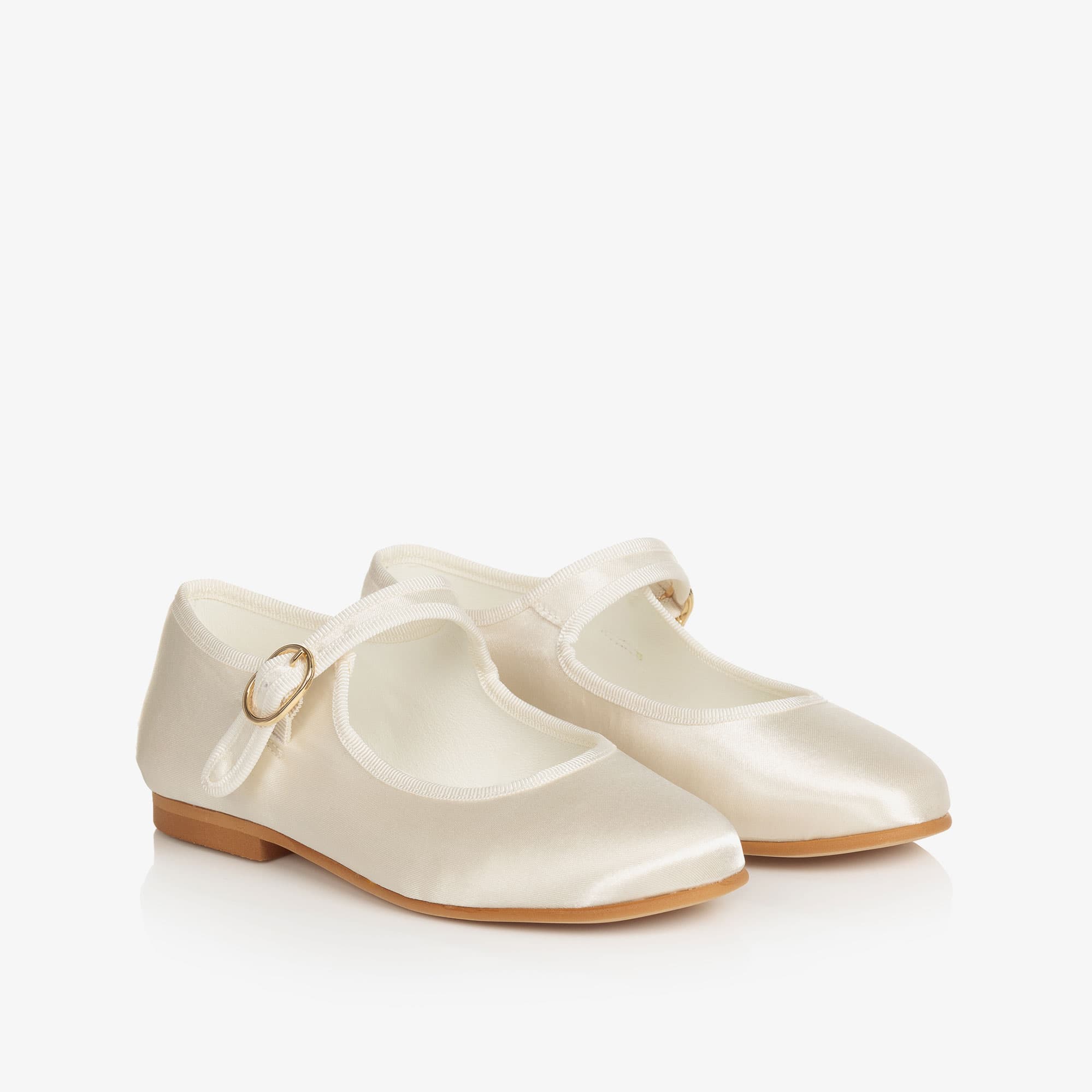 Girls Ivory Satin Mary Jane Shoes