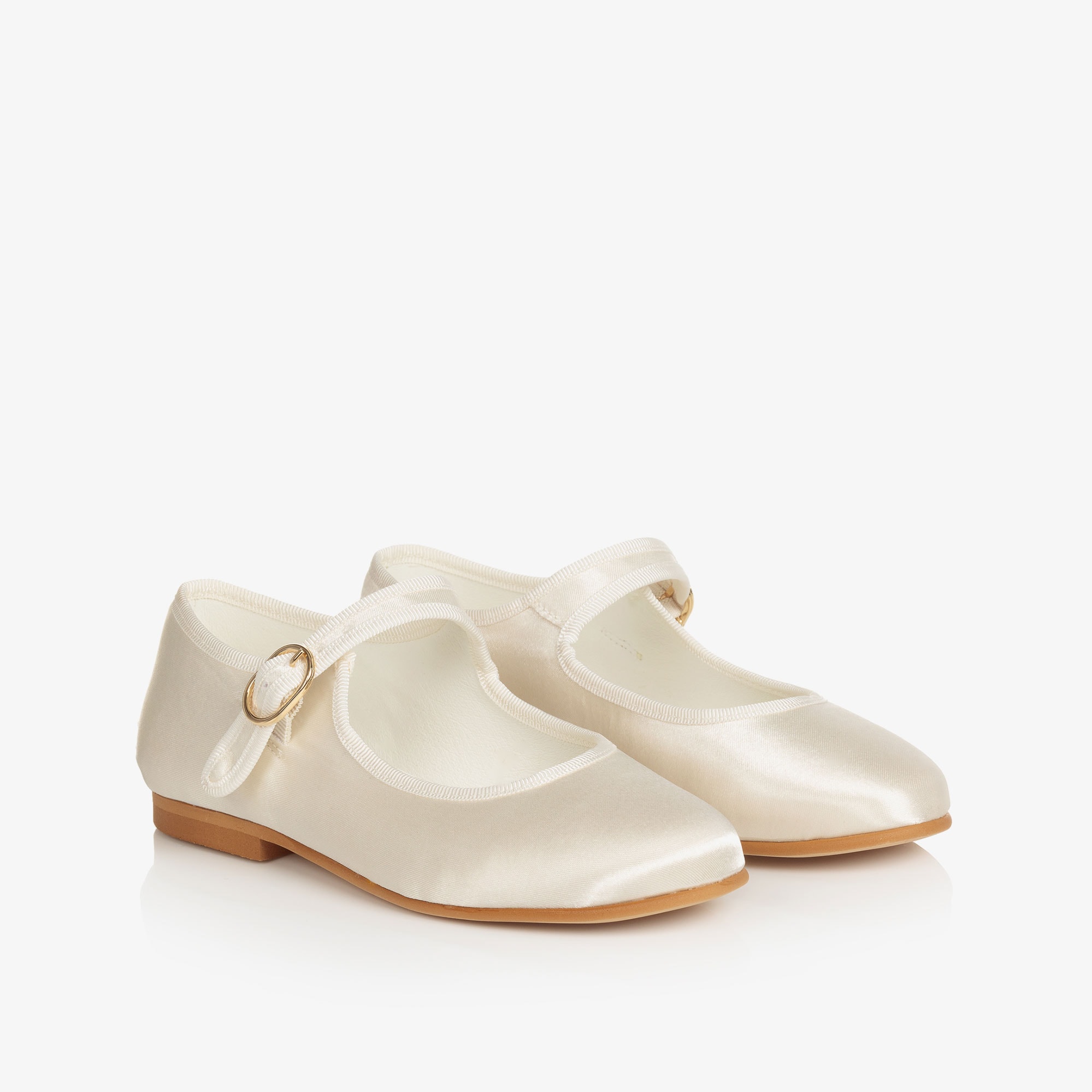 Girls Ivory Satin Mary Jane Shoes - View 1