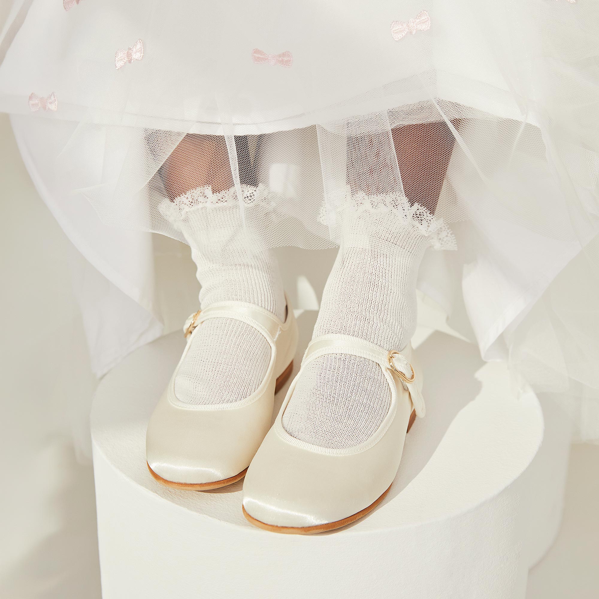 Girls Ivory Satin Mary Jane Shoes - View 2