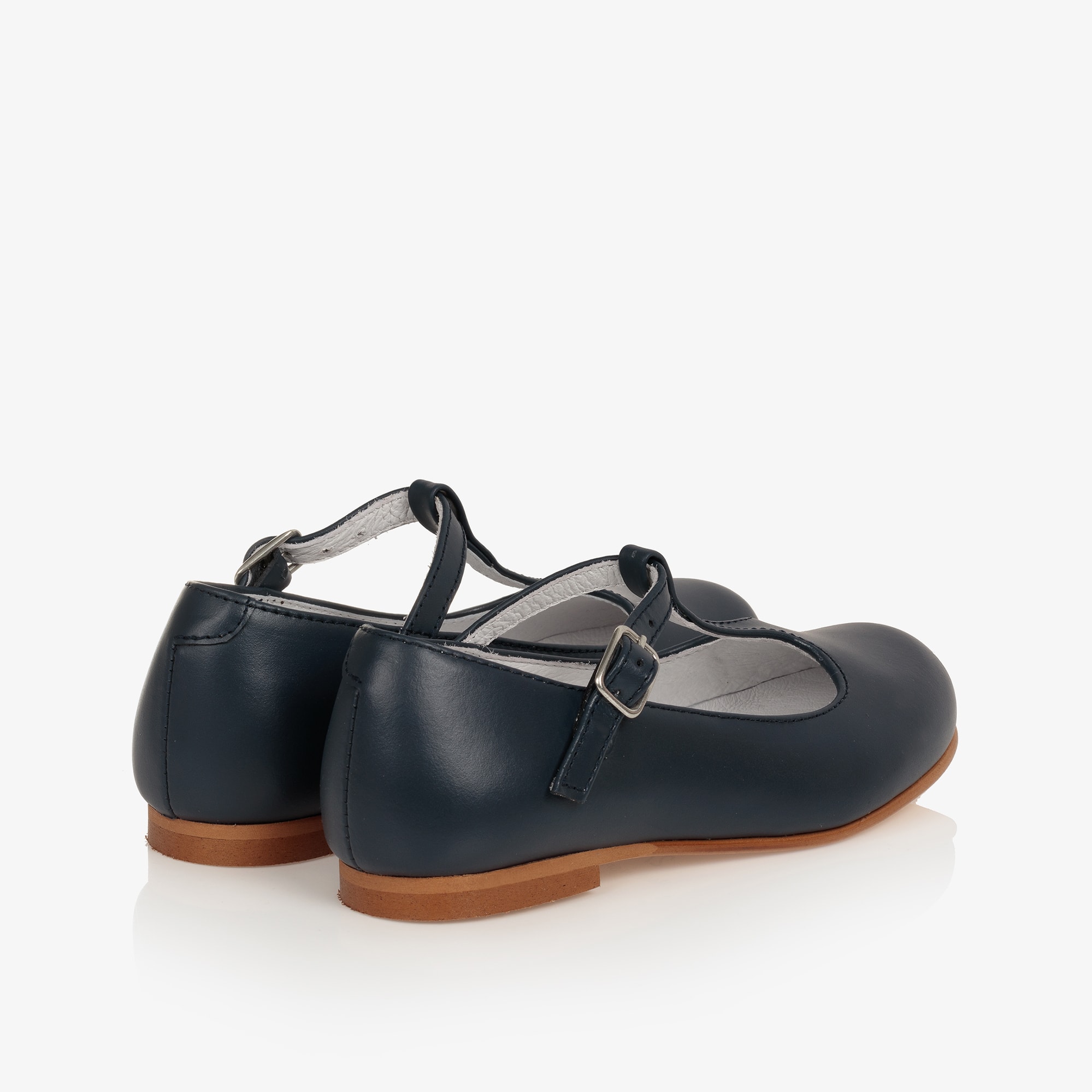 Girls Navy Blue Leather T-Bar Shoes - View 3