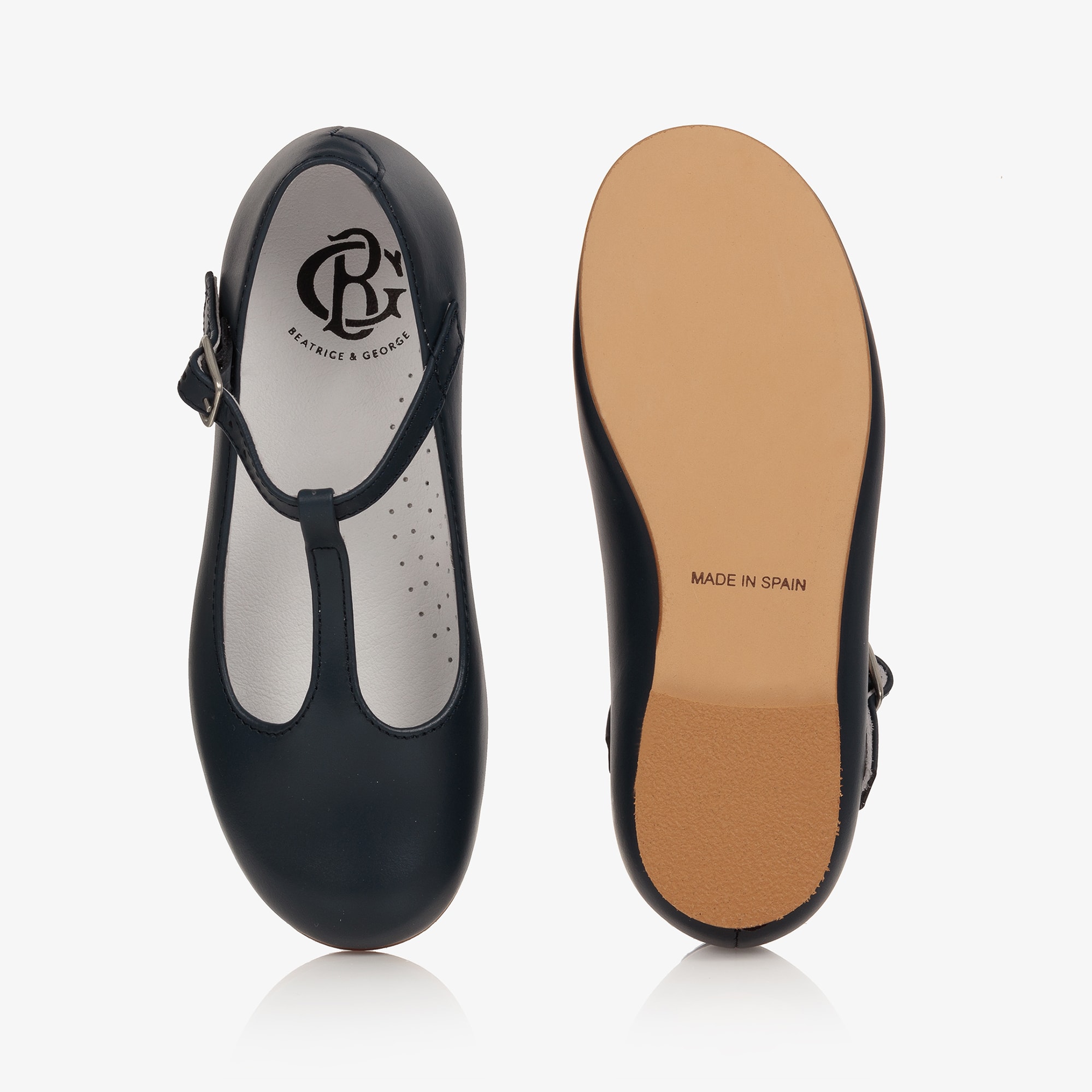 Girls Navy Blue Leather T-Bar Shoes - View 4