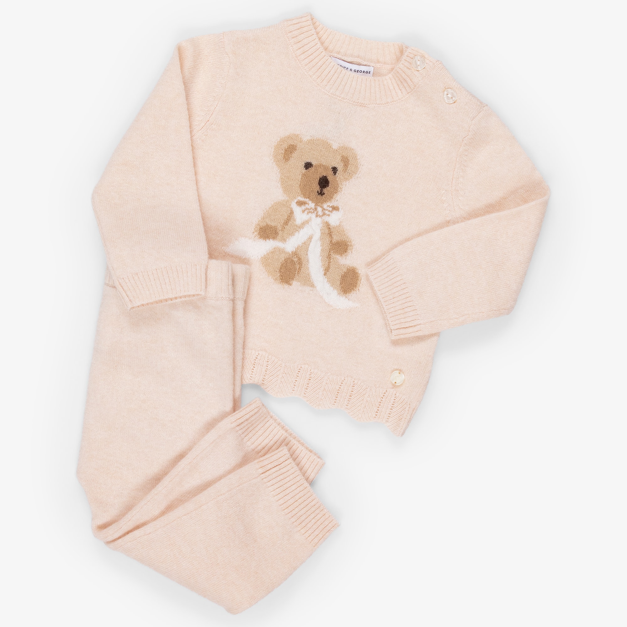Girls Pink Knitted Leggings Set with Teddy Motif - View 4
