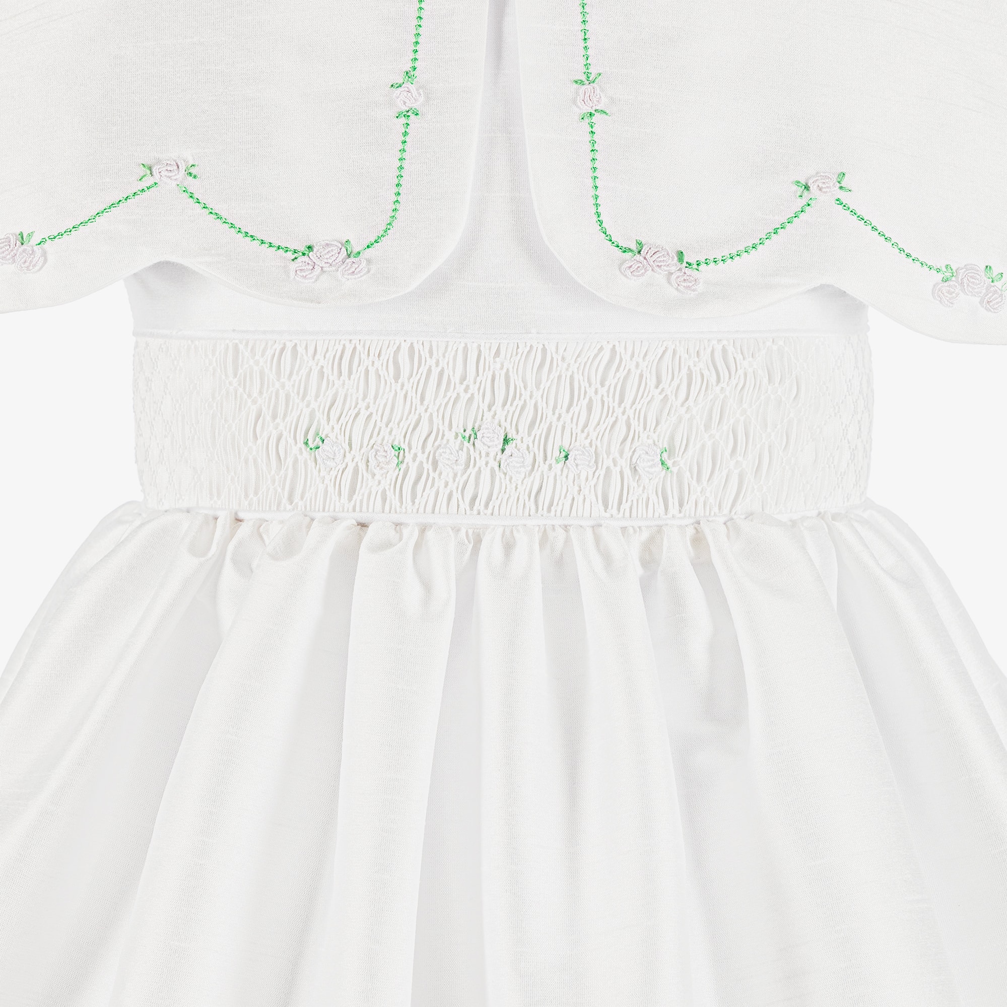 Girls White Hand-Smocked Dupion Dress with Cape Collar - View 6