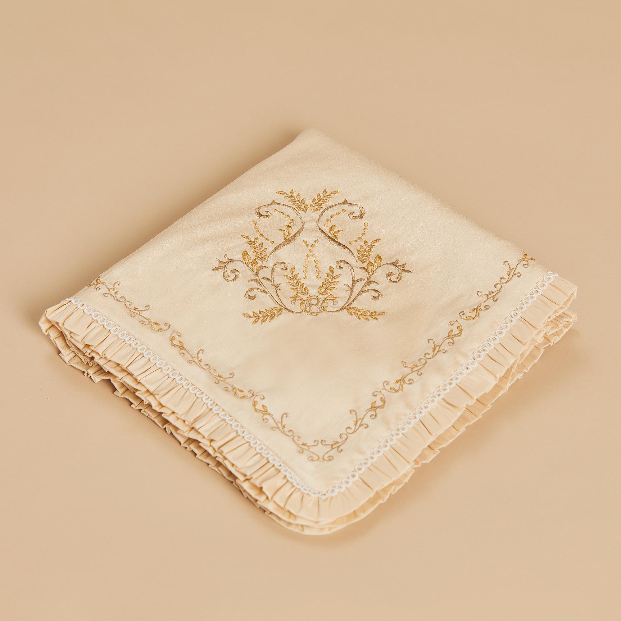 Gold Hand-Embroidered Dupion Ceremony Shawl - View 2
