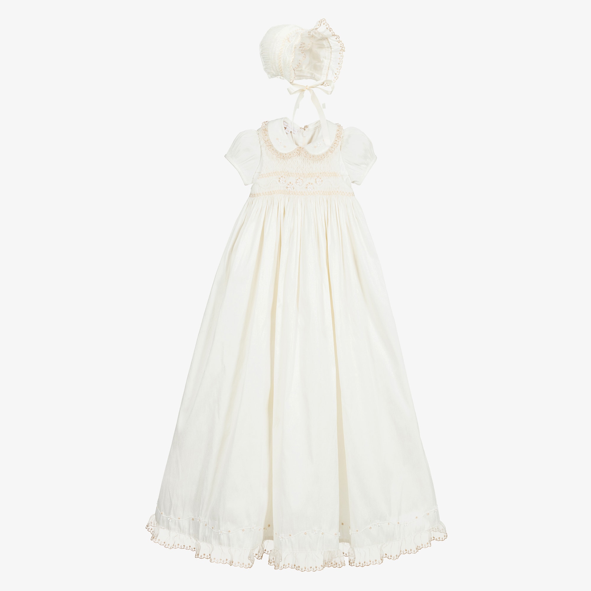 Ivory Satin Hand-Smocked Ceremony Gown Set - View 1