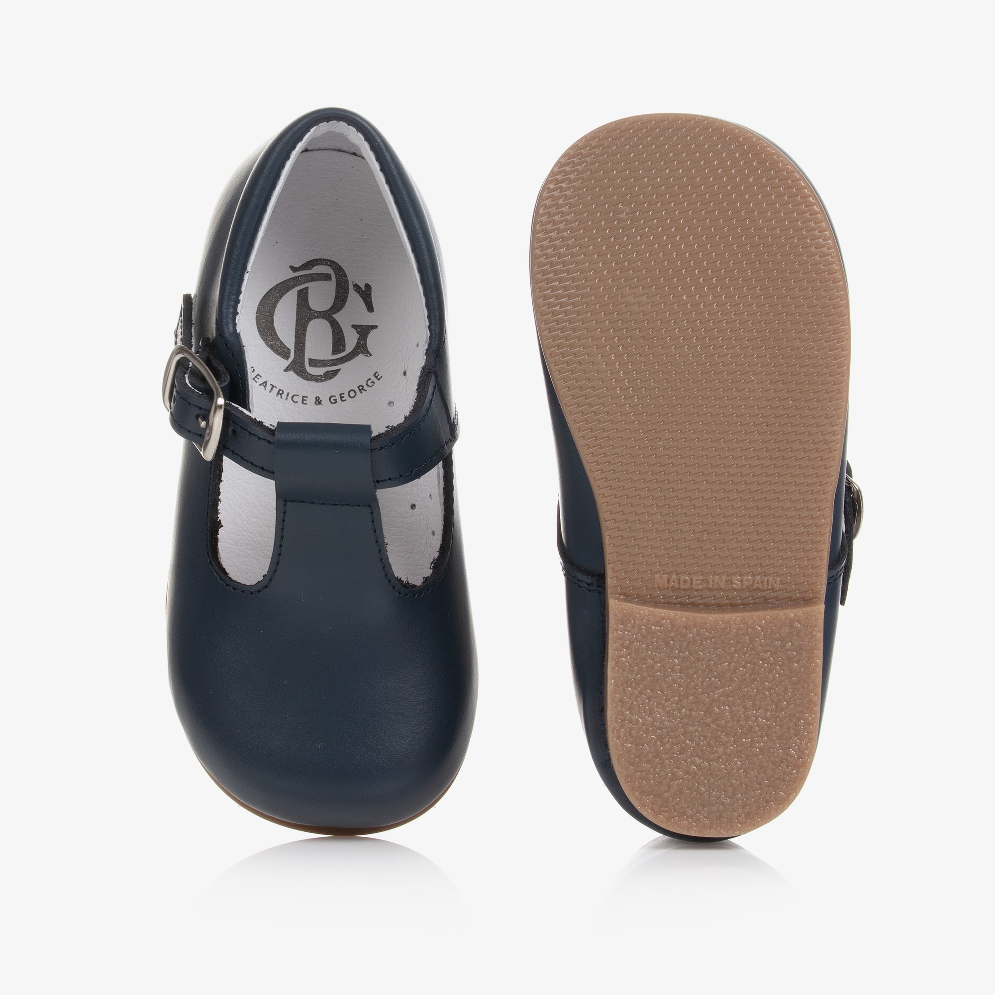 Pale Blue Leather Buckle T-Bar Shoes - View 4