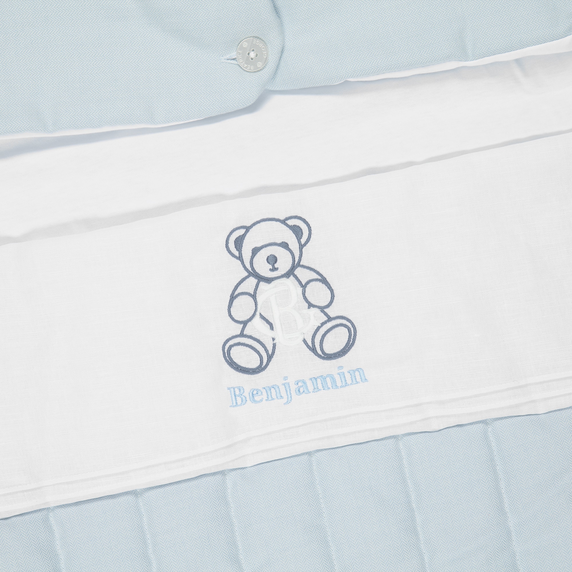 Personalised Blue Herringbone Padded Baby Nest (84cm) - View 2