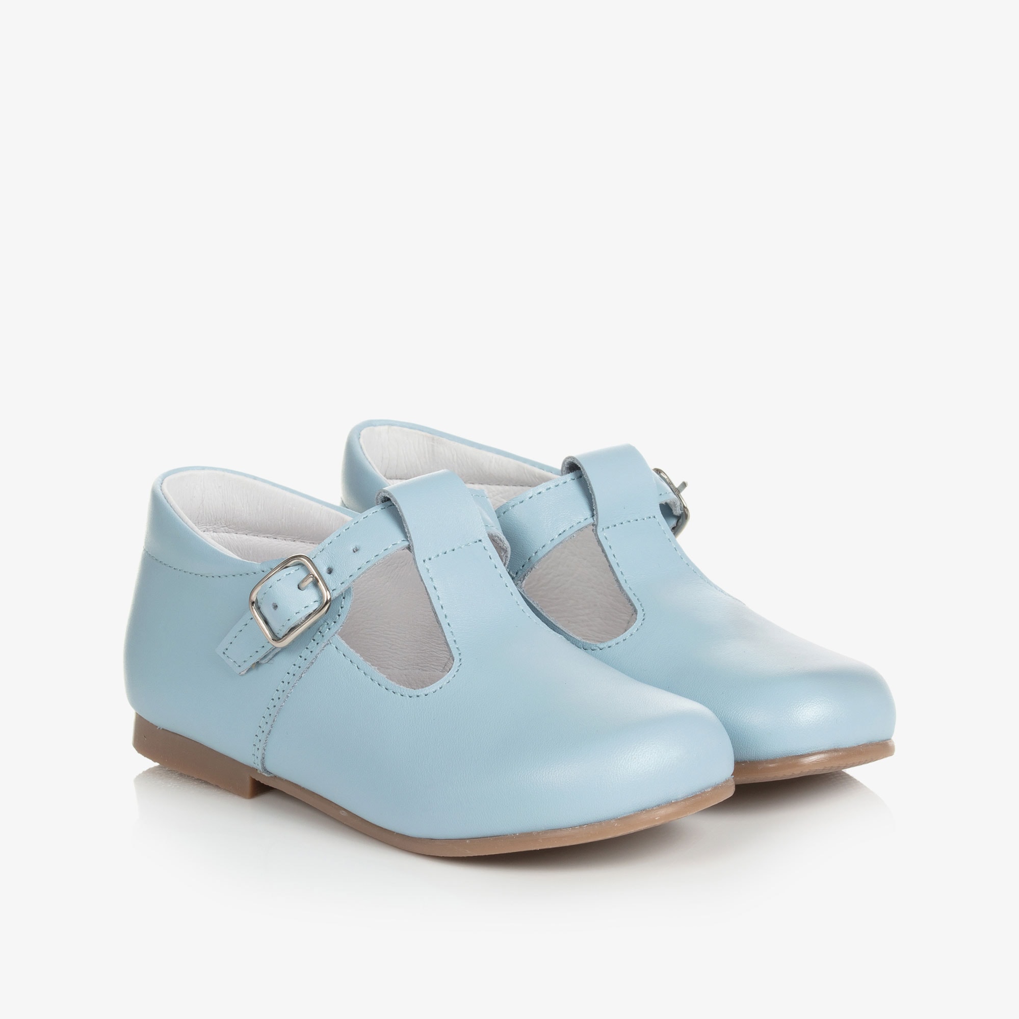 Smart Navy Blue Leather T-Bar Shoes - View 1