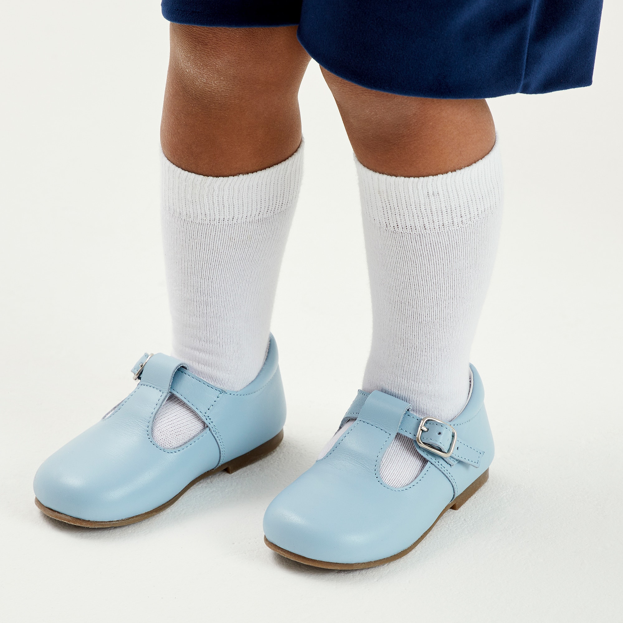 Smart Navy Blue Leather T-Bar Shoes - View 2