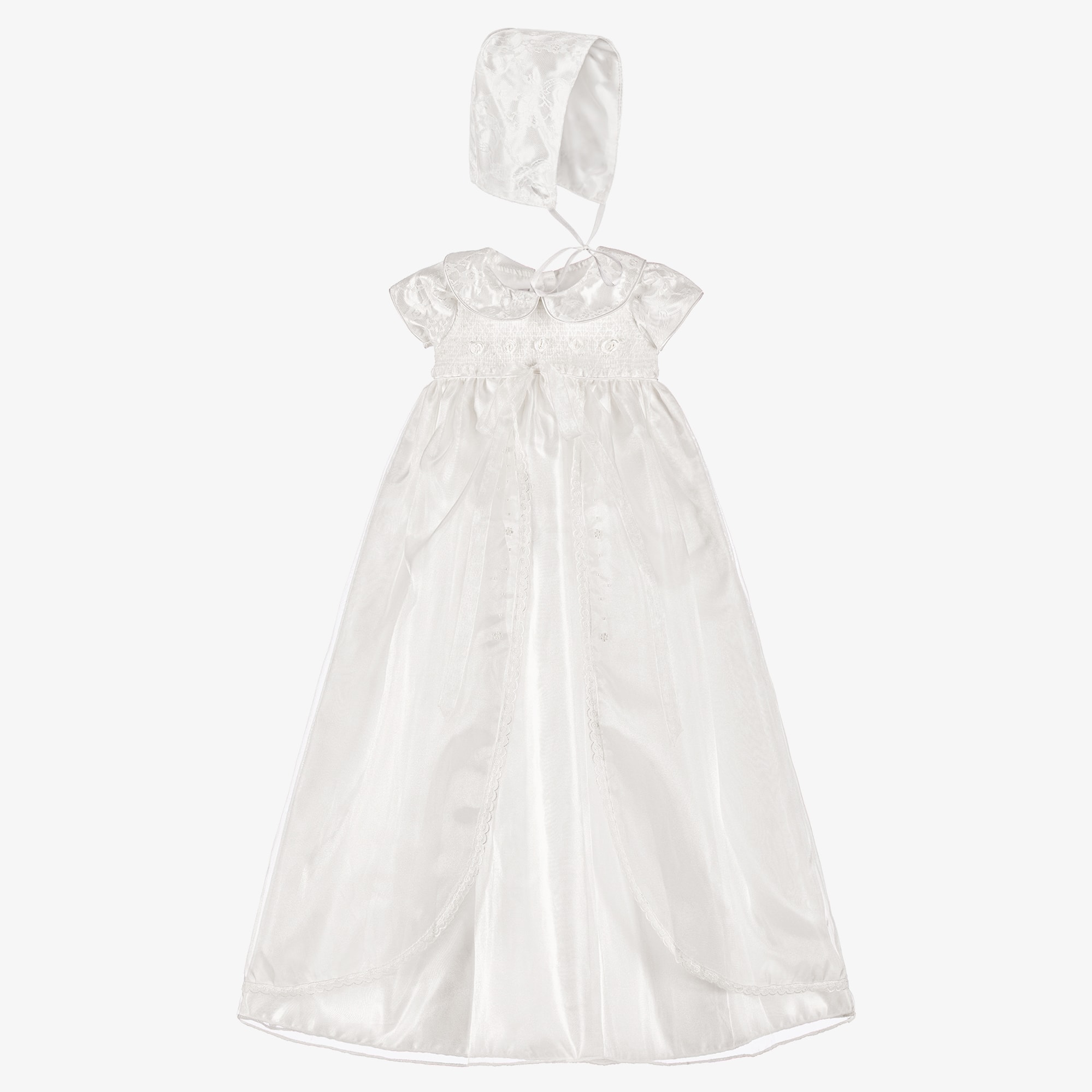 Baby Girls Ivory Satin Ceremony Gown & Bonnet Set - View 1
