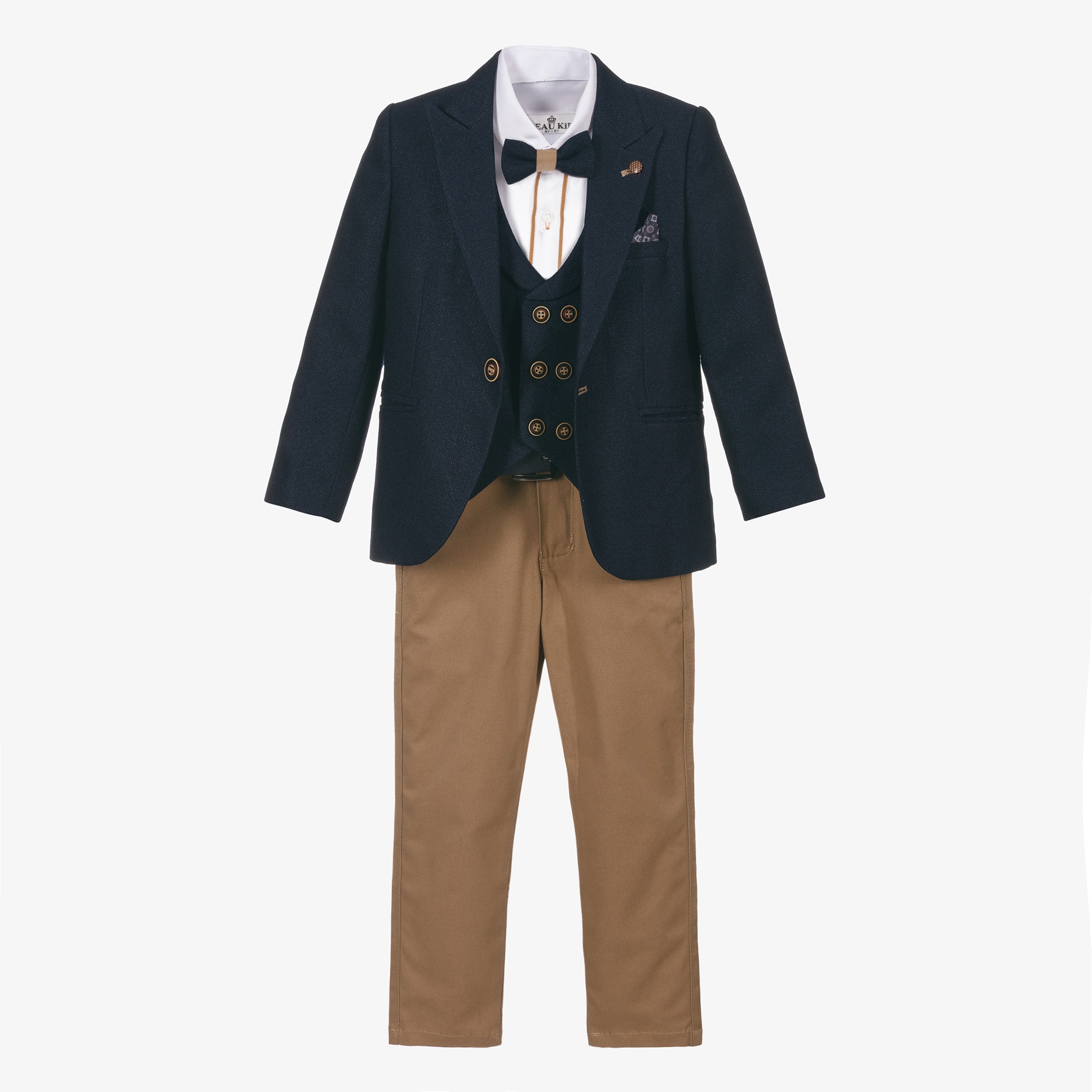 Beige & Navy Blue Suit Set - View 1