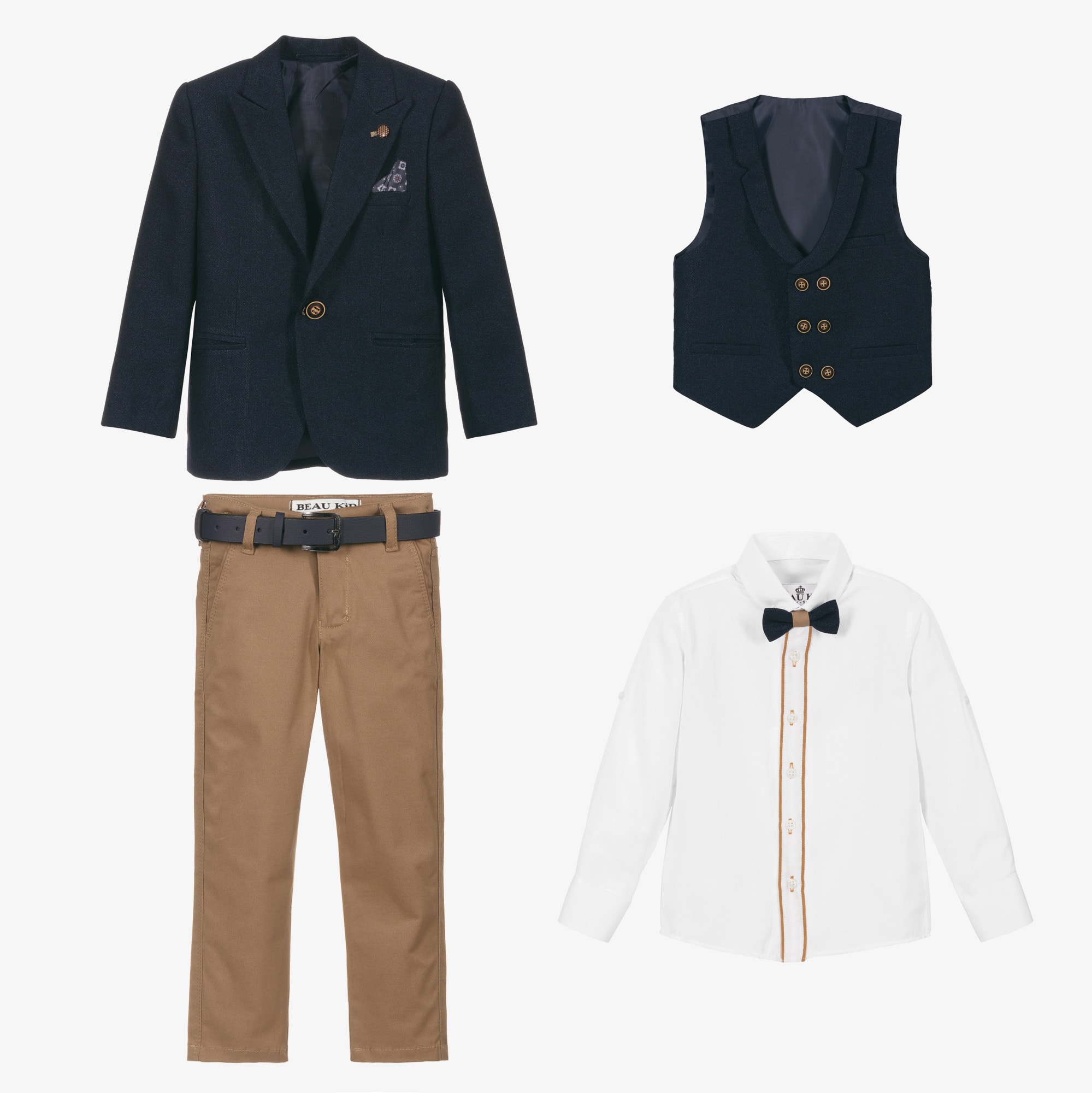 Beige & Navy Blue Suit Set - View 3