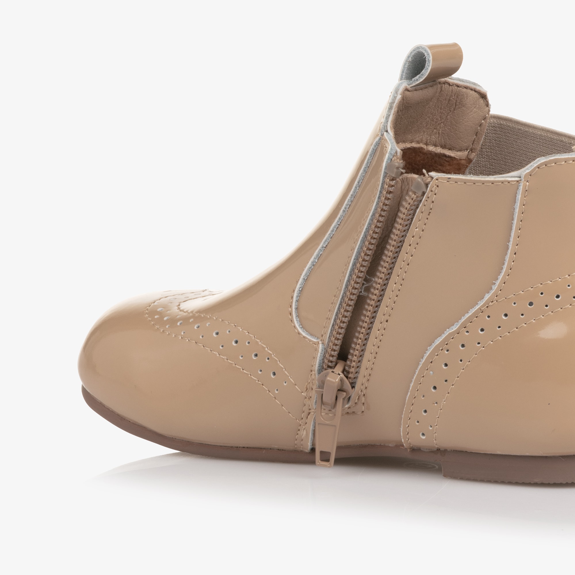 Beige Patent Leather Chelsea Boots - View 5