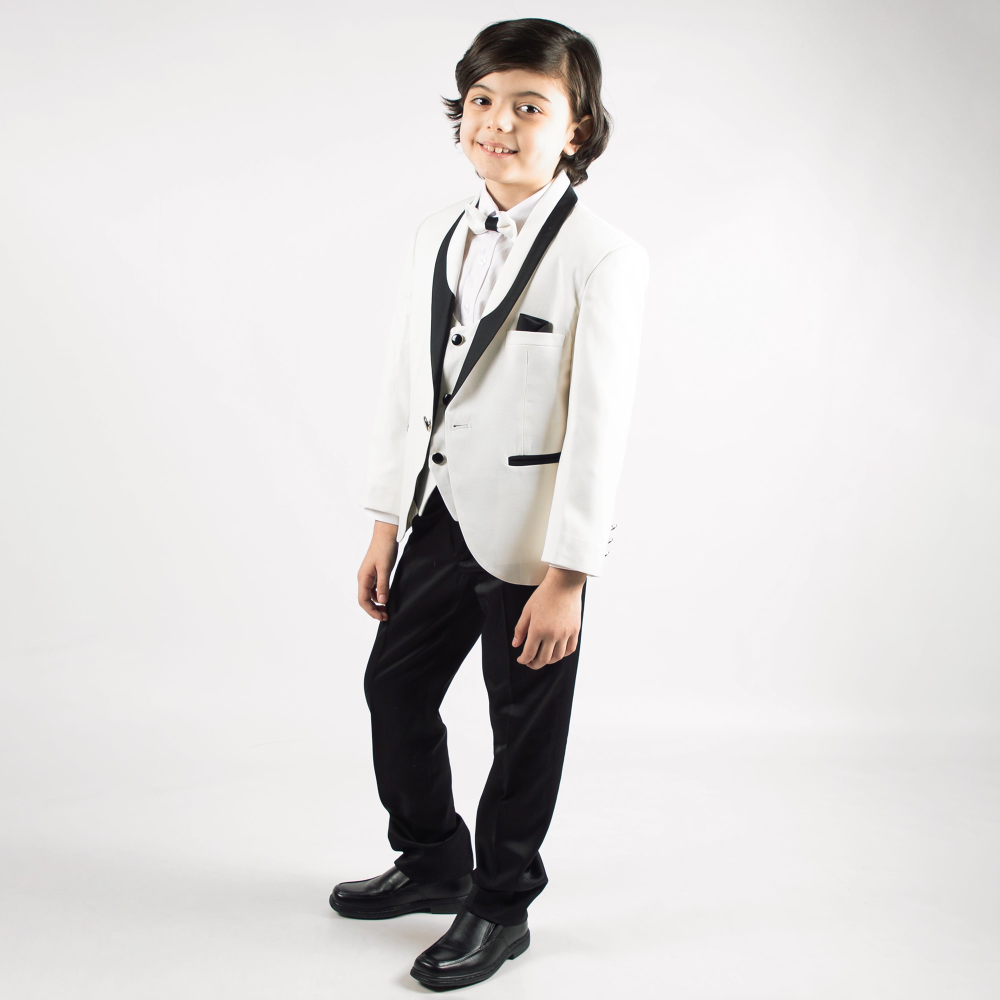Boys Ivory & Black Tuxedo Suit - View 2