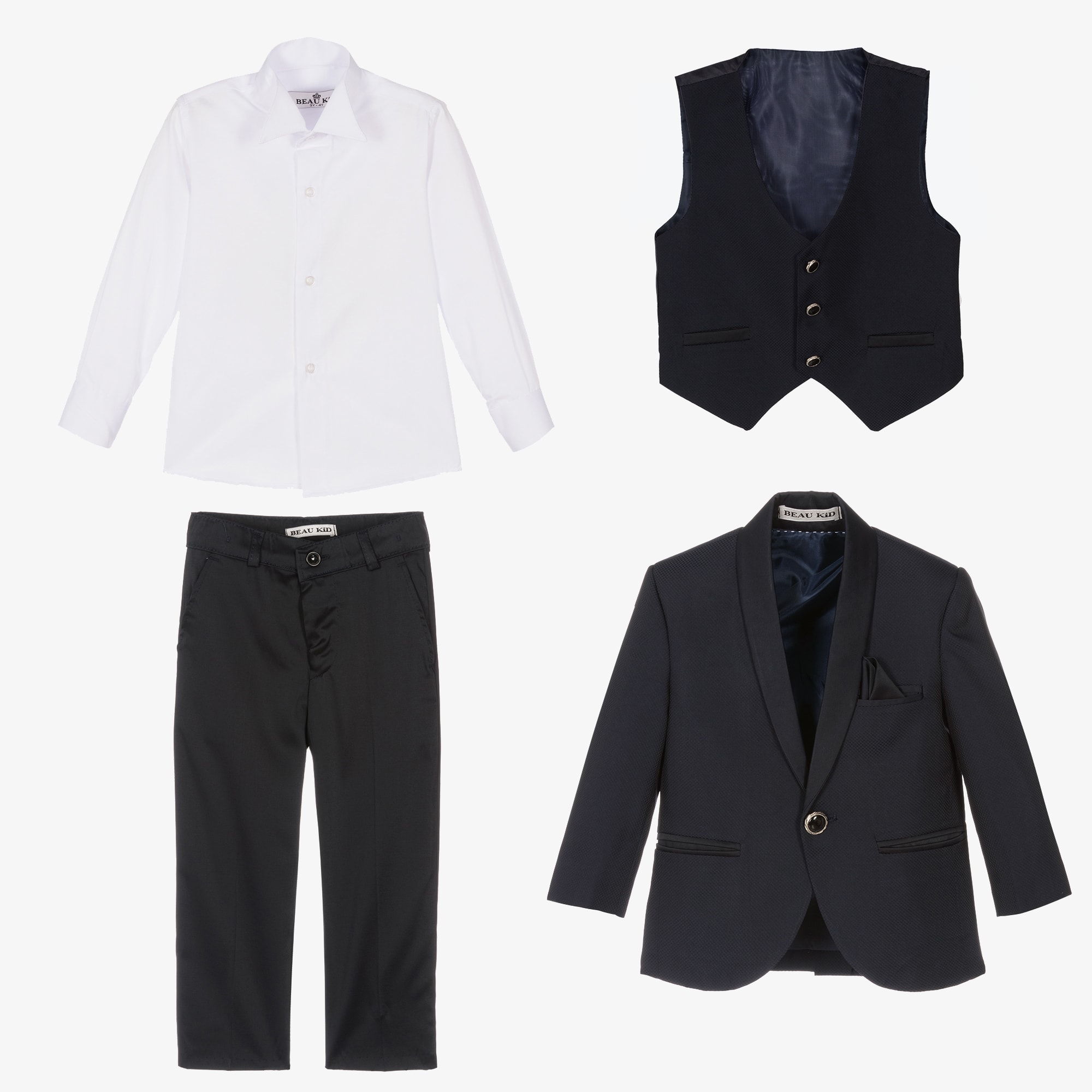 Boys Navy Blue Tuxedo Suit - View 2