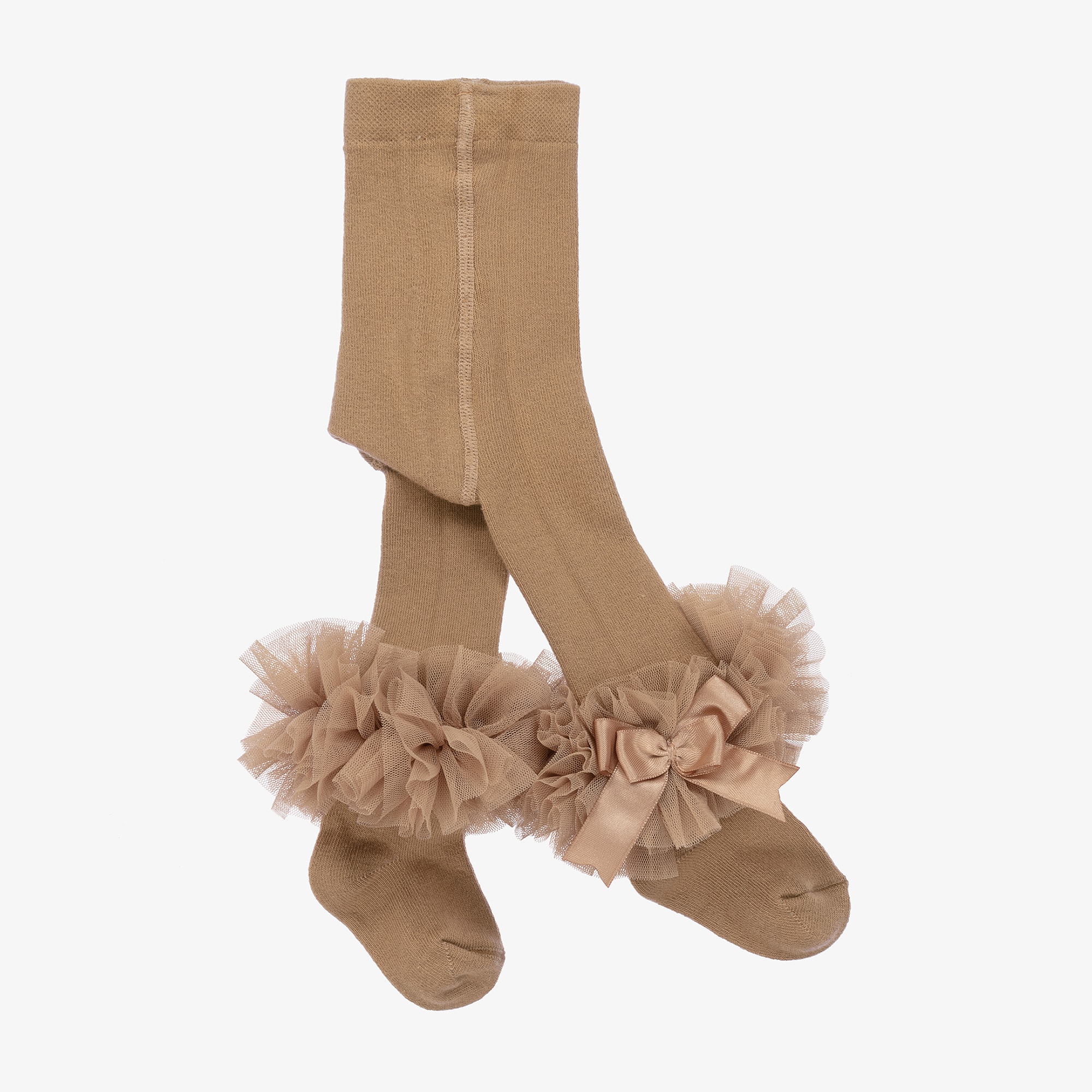 Girls White Cotton Tights With Frilly Ankles - View 1