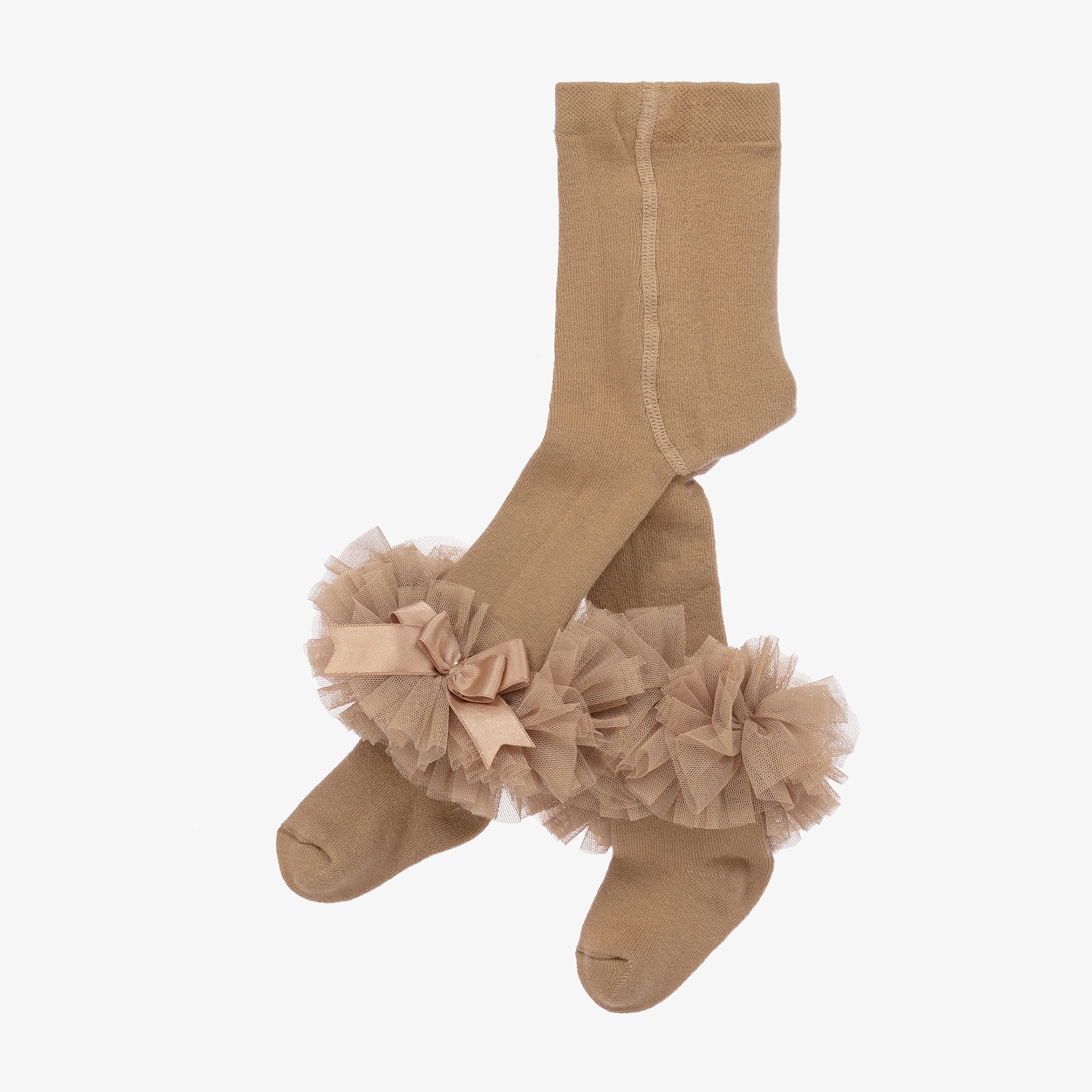Girls White Cotton Tights With Frilly Ankles - View 2