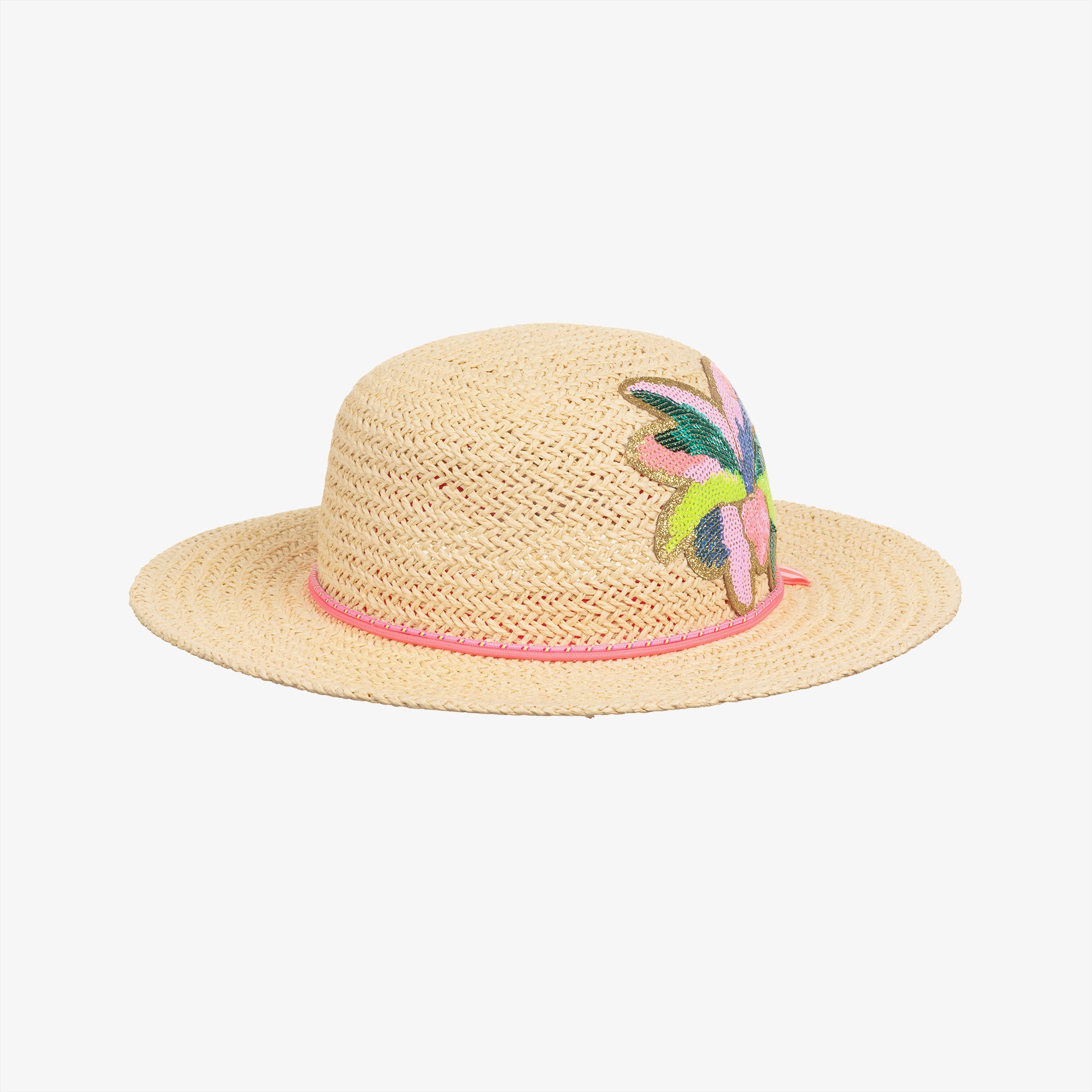 Beige Straw Hat with Sequinned Flowers - View 1