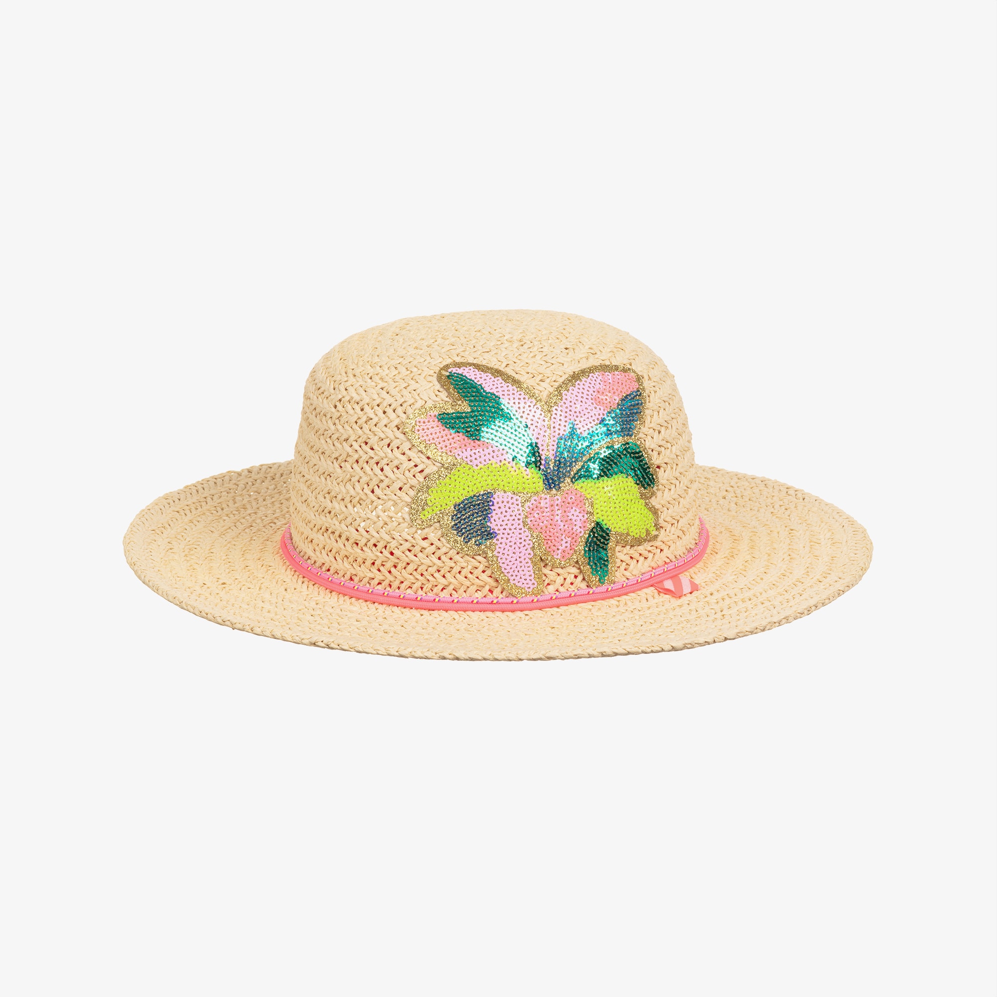 Beige Straw Hat with Sequinned Flowers - View 3