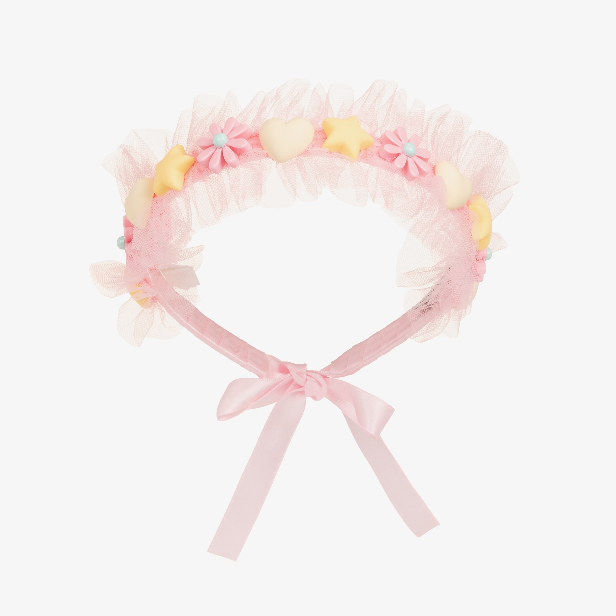 Girls Pale Pink Tulle Ruffle Hairband - View 1