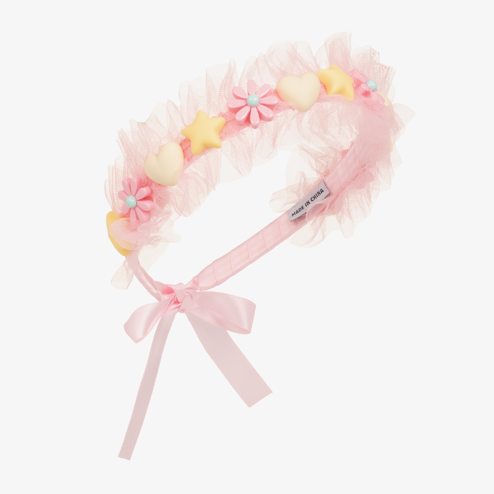Girls Pale Pink Tulle Ruffle Hairband - View 2