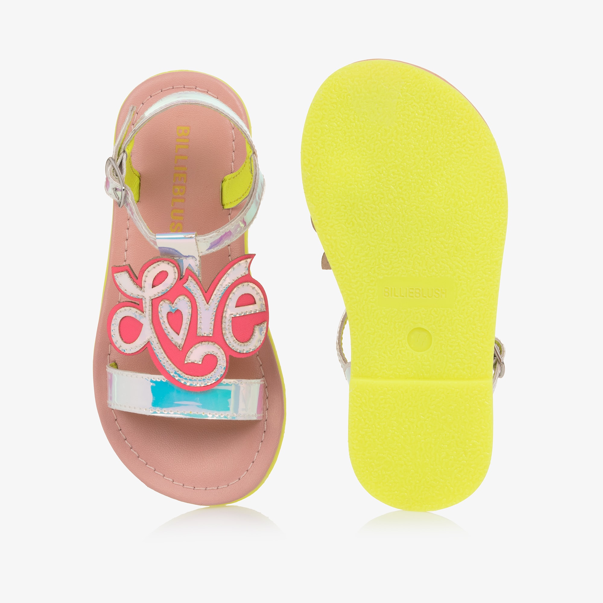 Girls Silver Iridescent Love Motif Sandals - View 3
