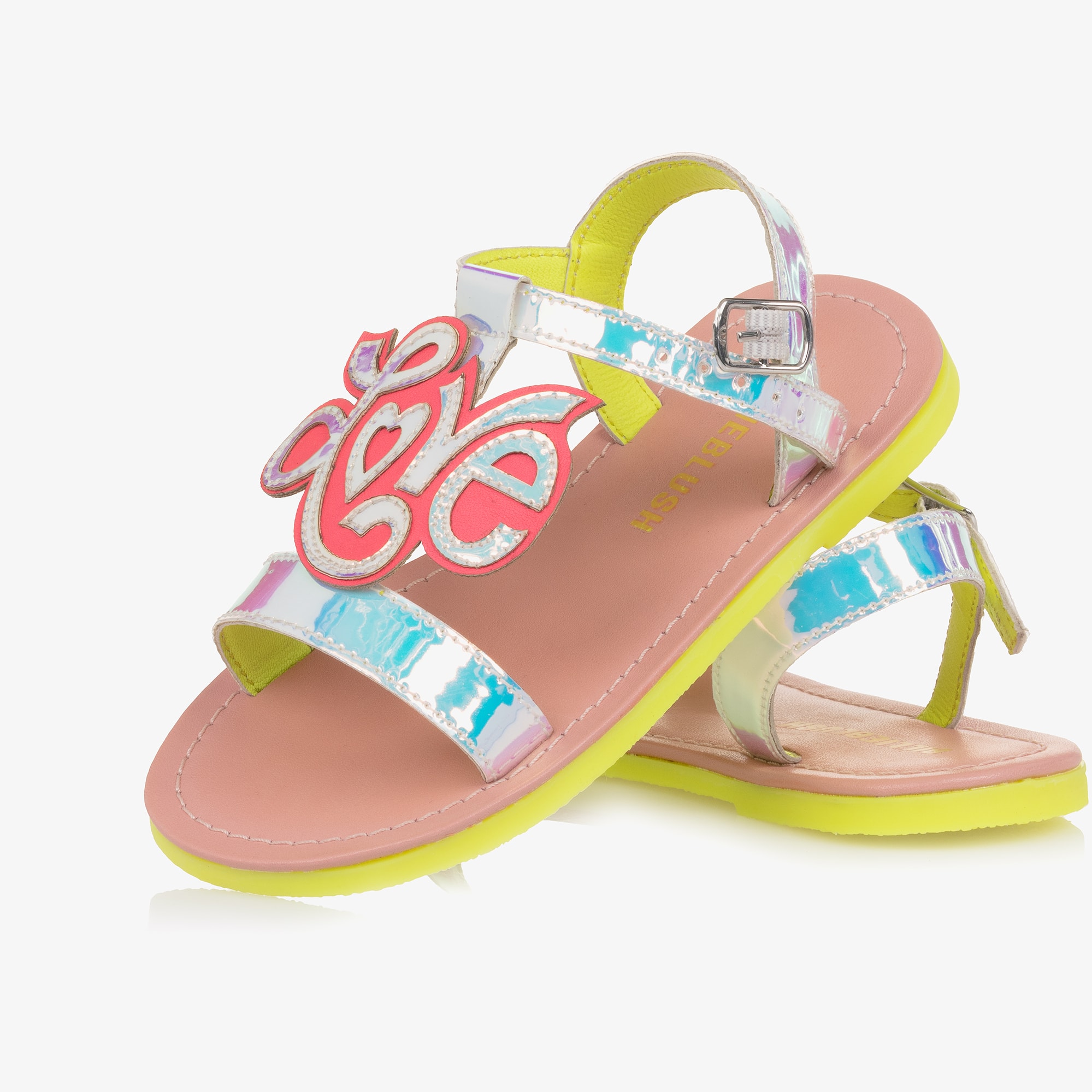 Girls Silver Iridescent Love Motif Sandals - View 5