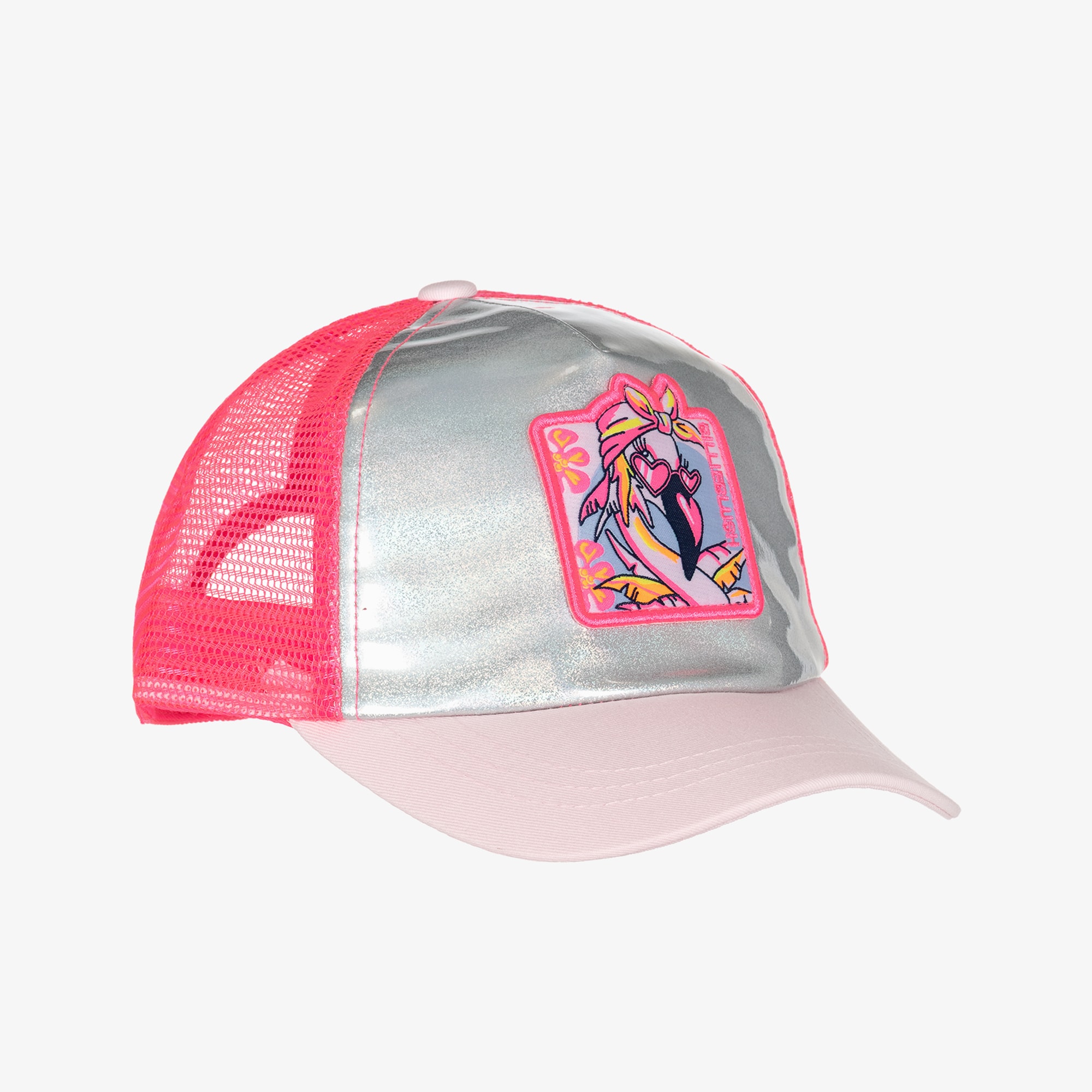 Girls Silver Iridescent & Neon Pink Cap - View 1