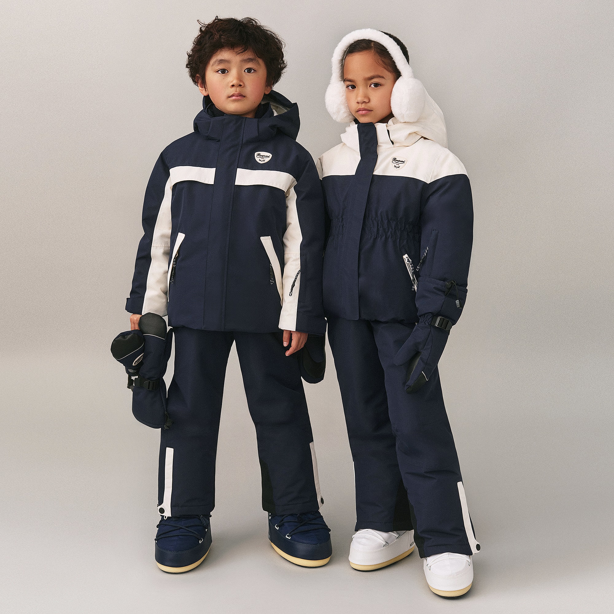 Blue & Ivory Padded Ski Trousers with Shoulder Straps - View 2