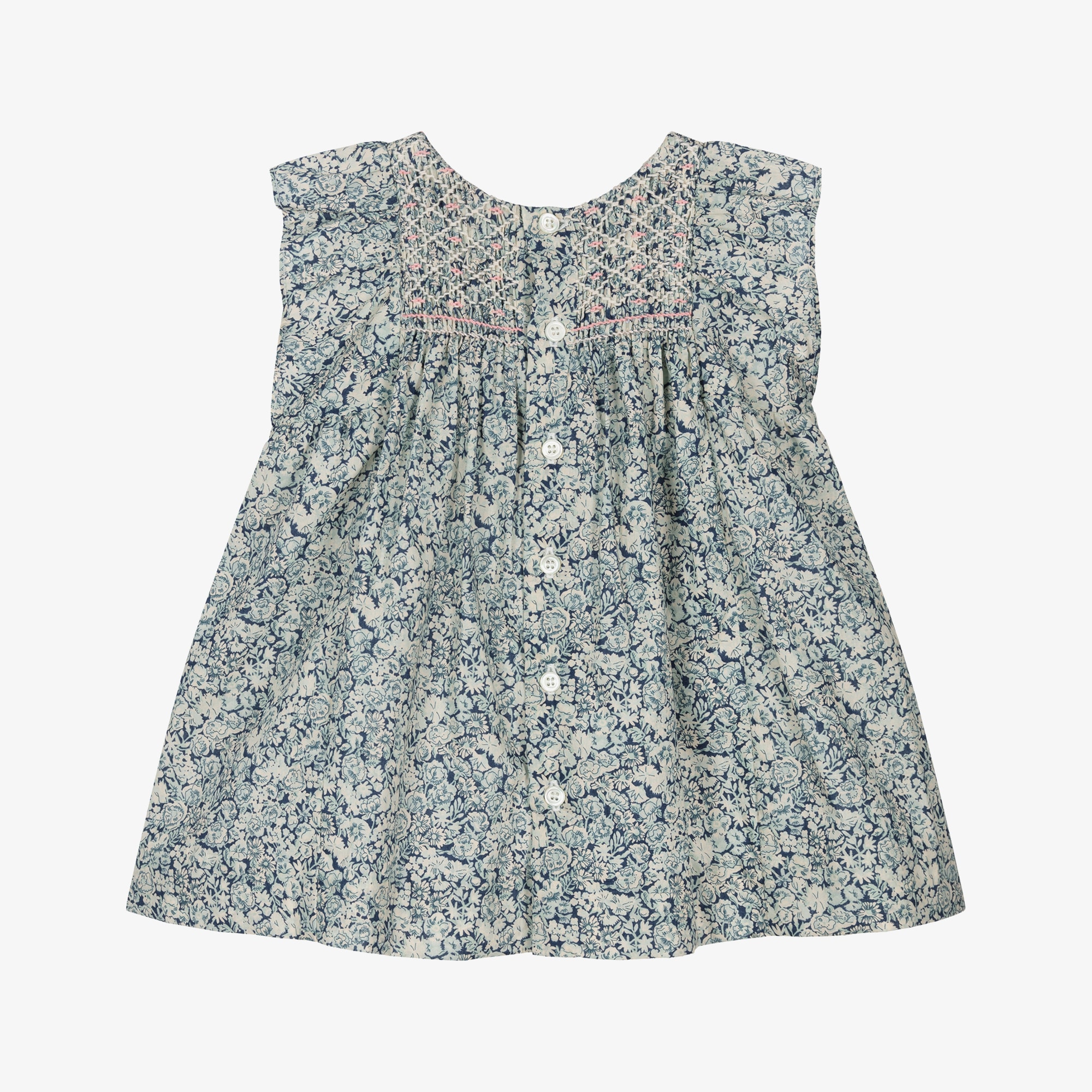 Girls Blue Smocked Floral Liberty Fabric Dress - View 2