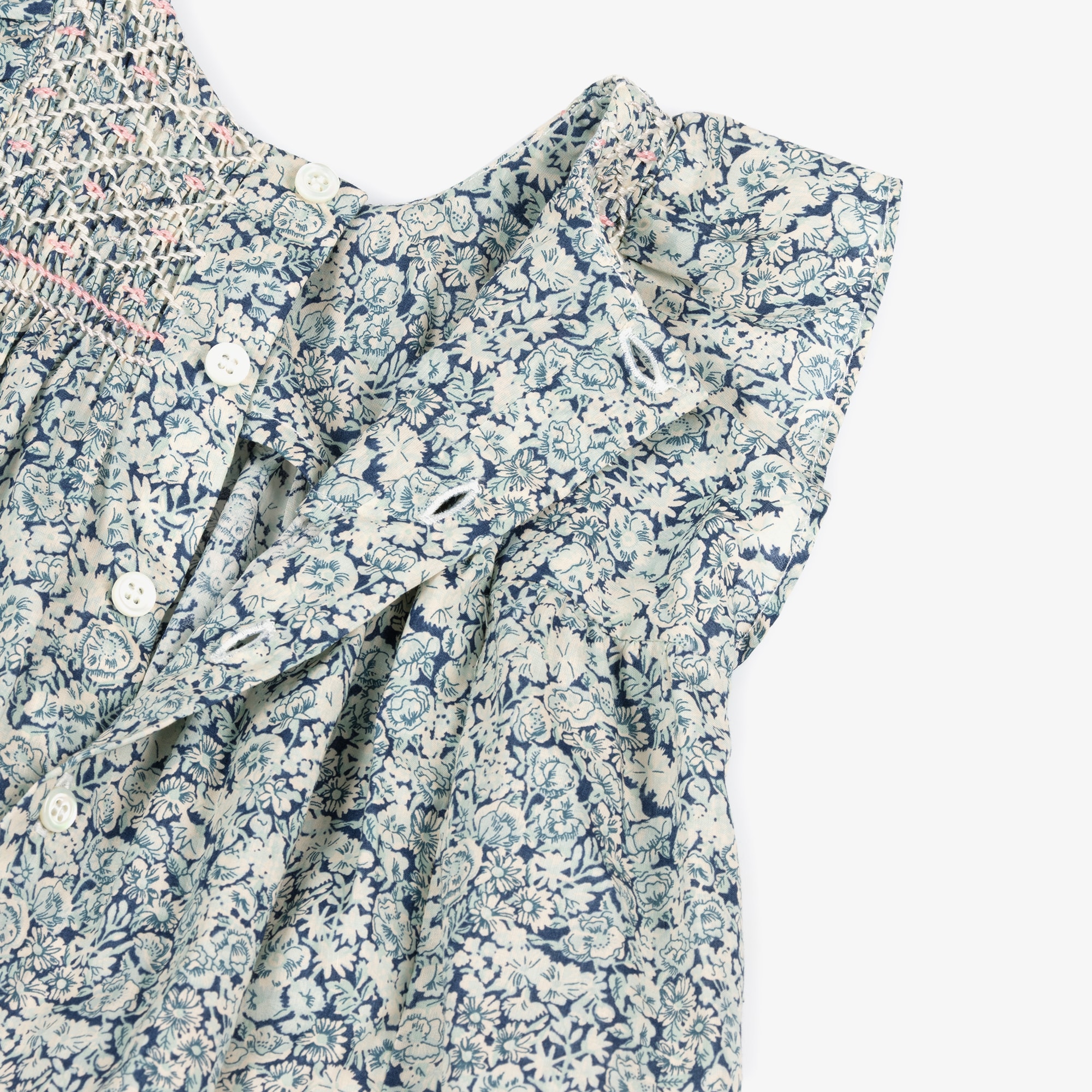 Girls Blue Smocked Floral Liberty Fabric Dress - View 4