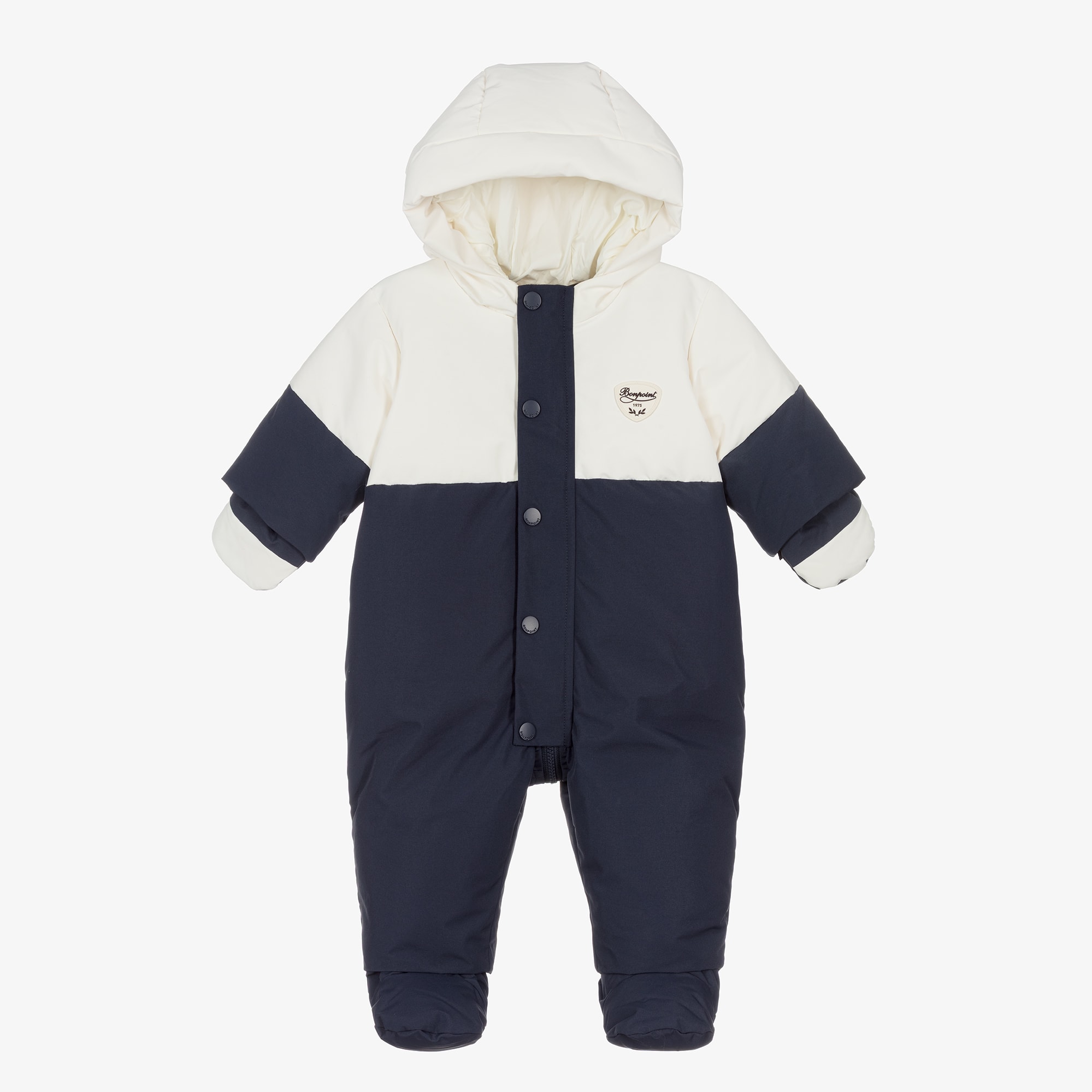 Navy Blue & Ivory Down Filled Snowsuit - View 1