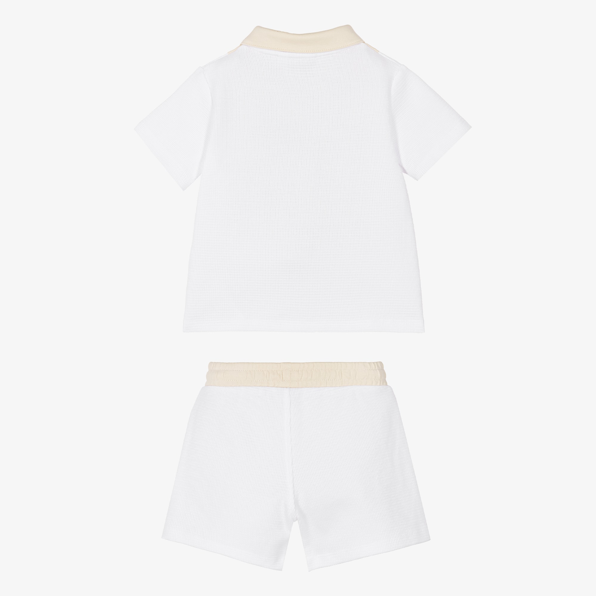 Baby Boys White & Beige Knitted Cotton Shorts Set - View 3
