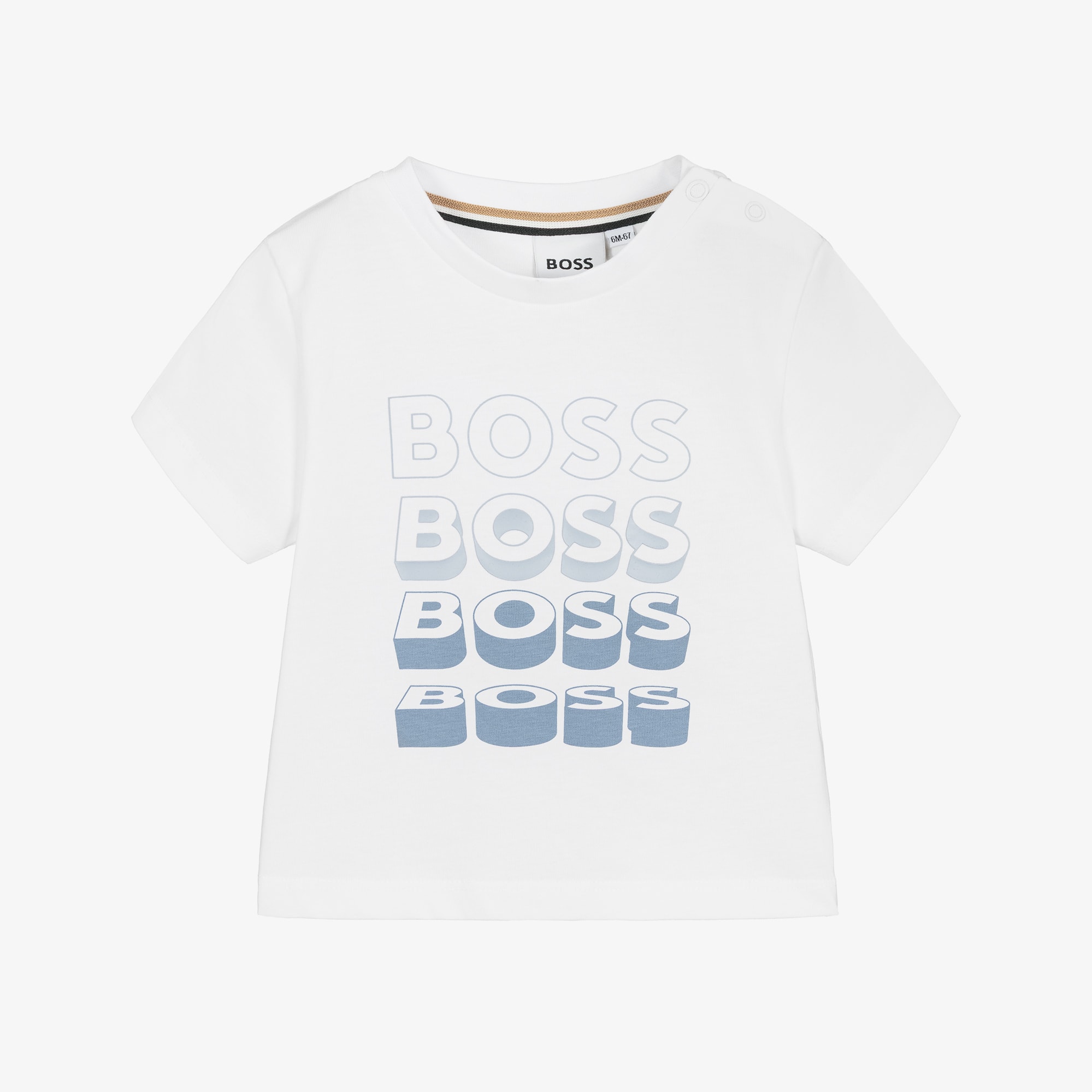 Baby Boys White Cotton T-Shirt with Repeat Logo - View 1