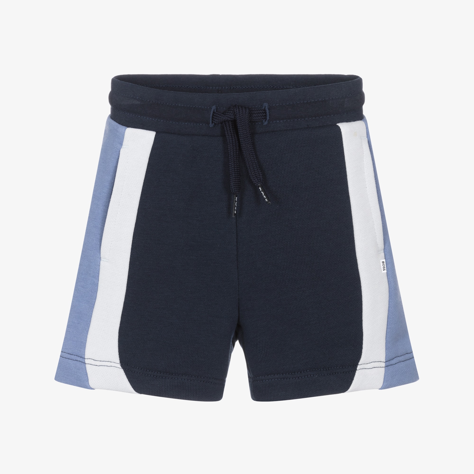 Boys Navy Blue Jersey Shorts with Stripes - View 1