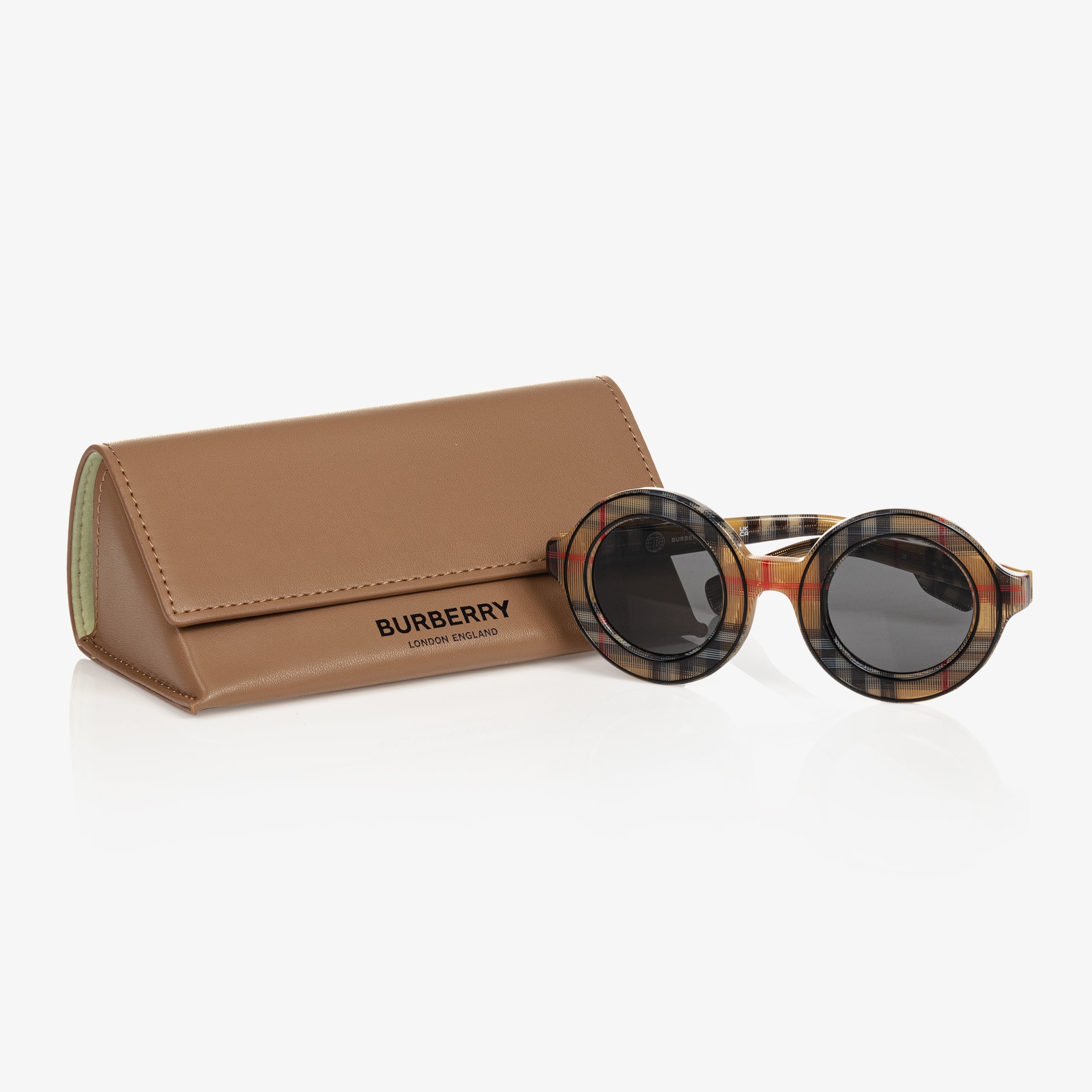 Beige Check Round Sunglasses - View 2