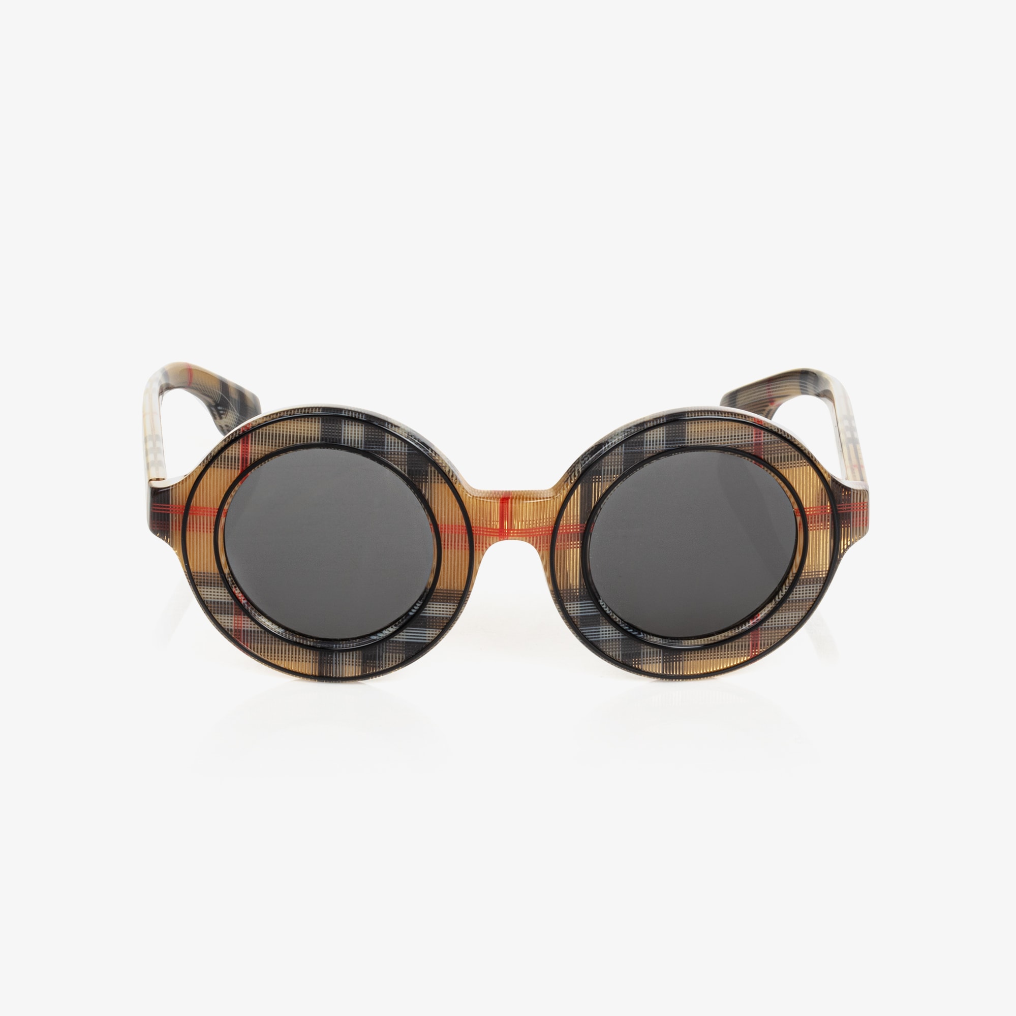 Beige Check Round Sunglasses - View 3