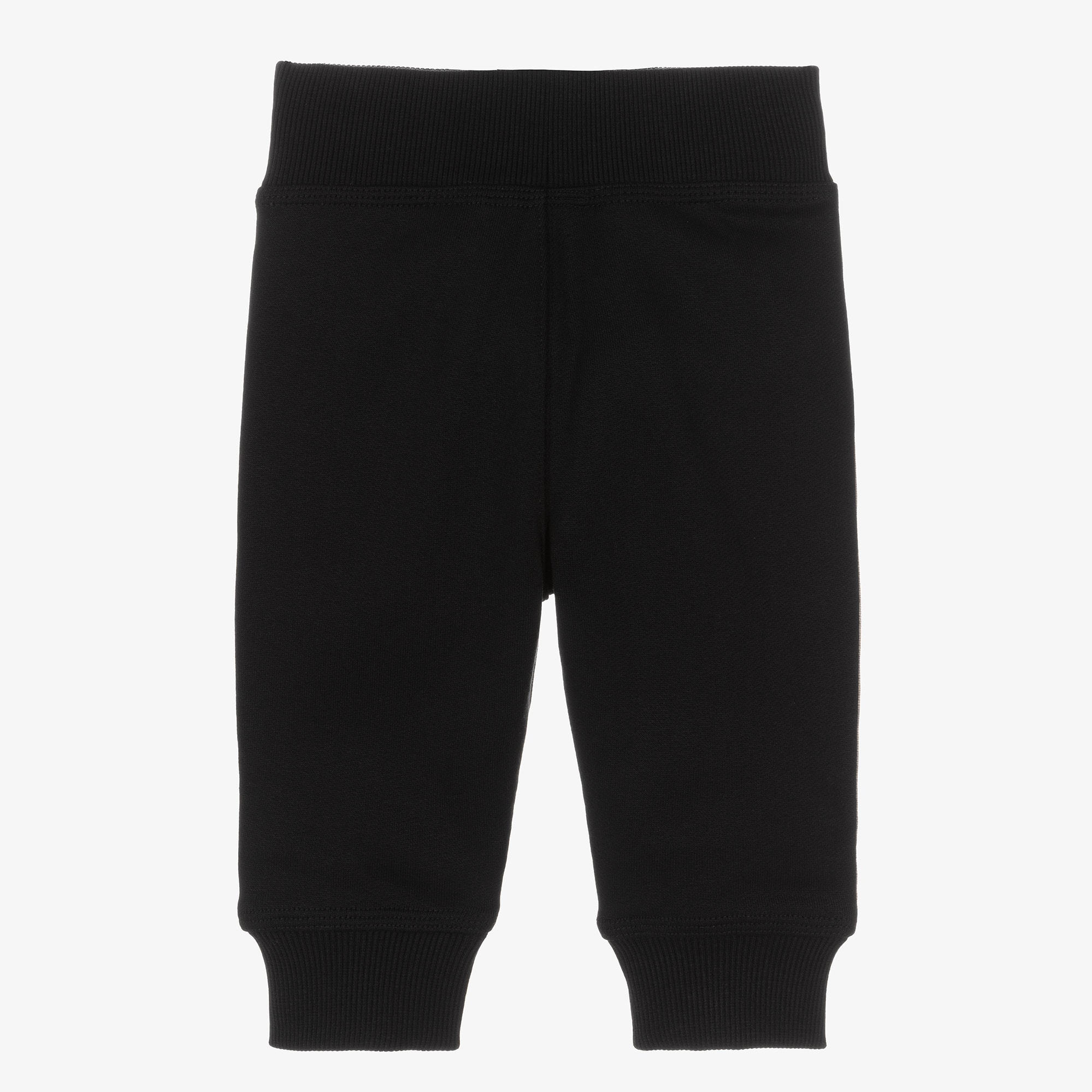 Black Cotton Baby Joggers with Beige Check Trim - View 2