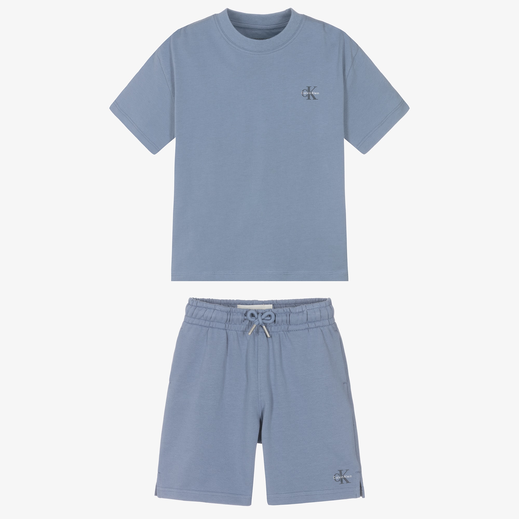 Boys Blue Cotton Jersey Shorts Set with Monogram Logos - View 2