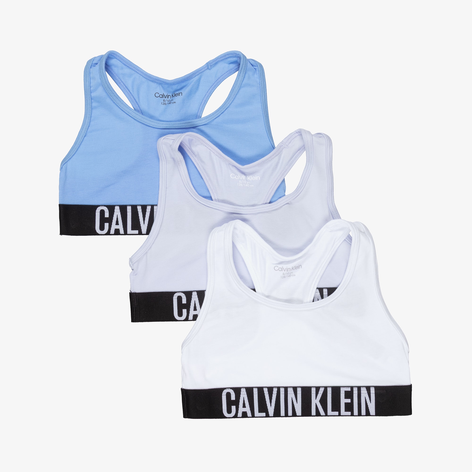 Girls White & Blue Cotton Cropped Tops (3 Pack) - View 1