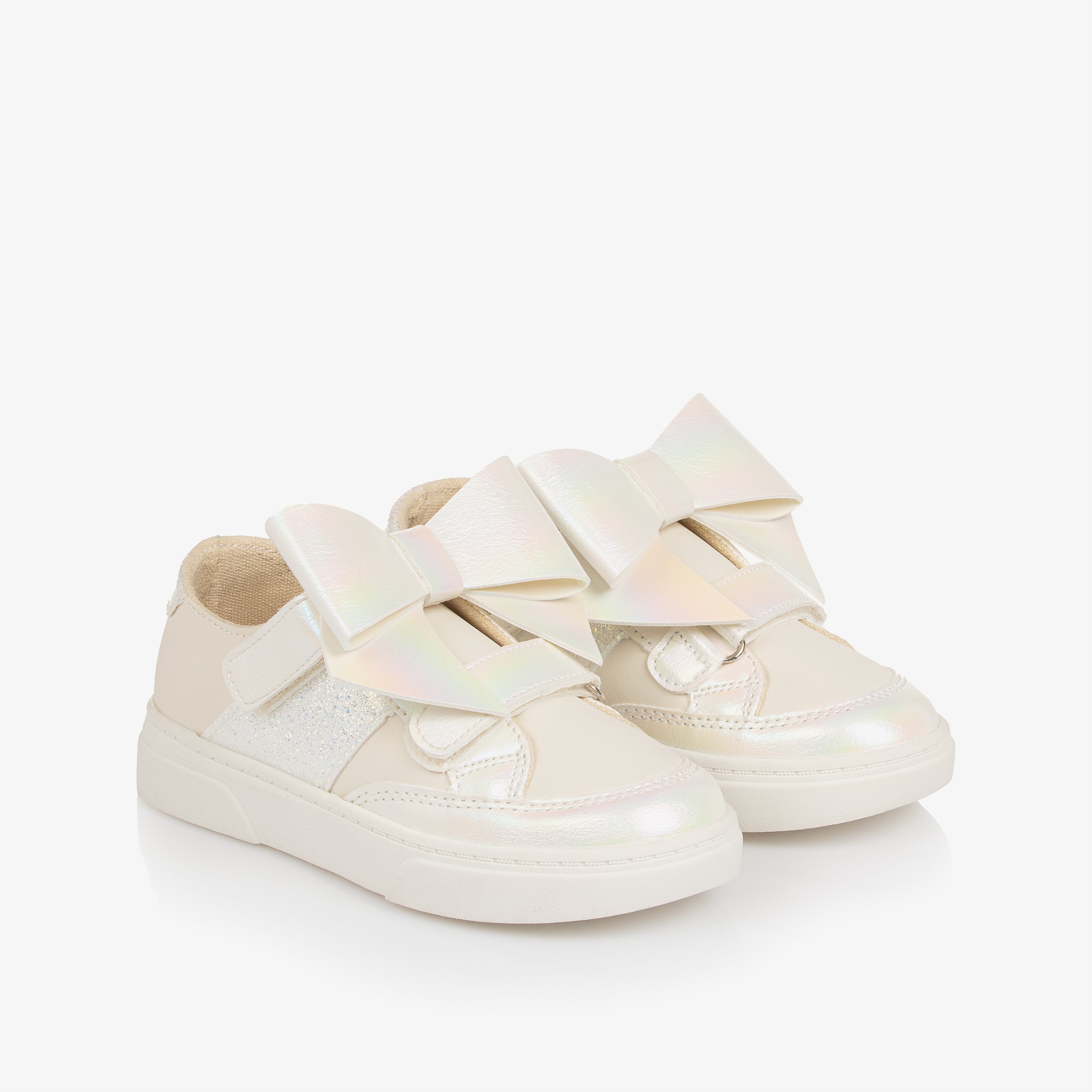 Girls Pink Faux Leather Bow Trainers - View 1