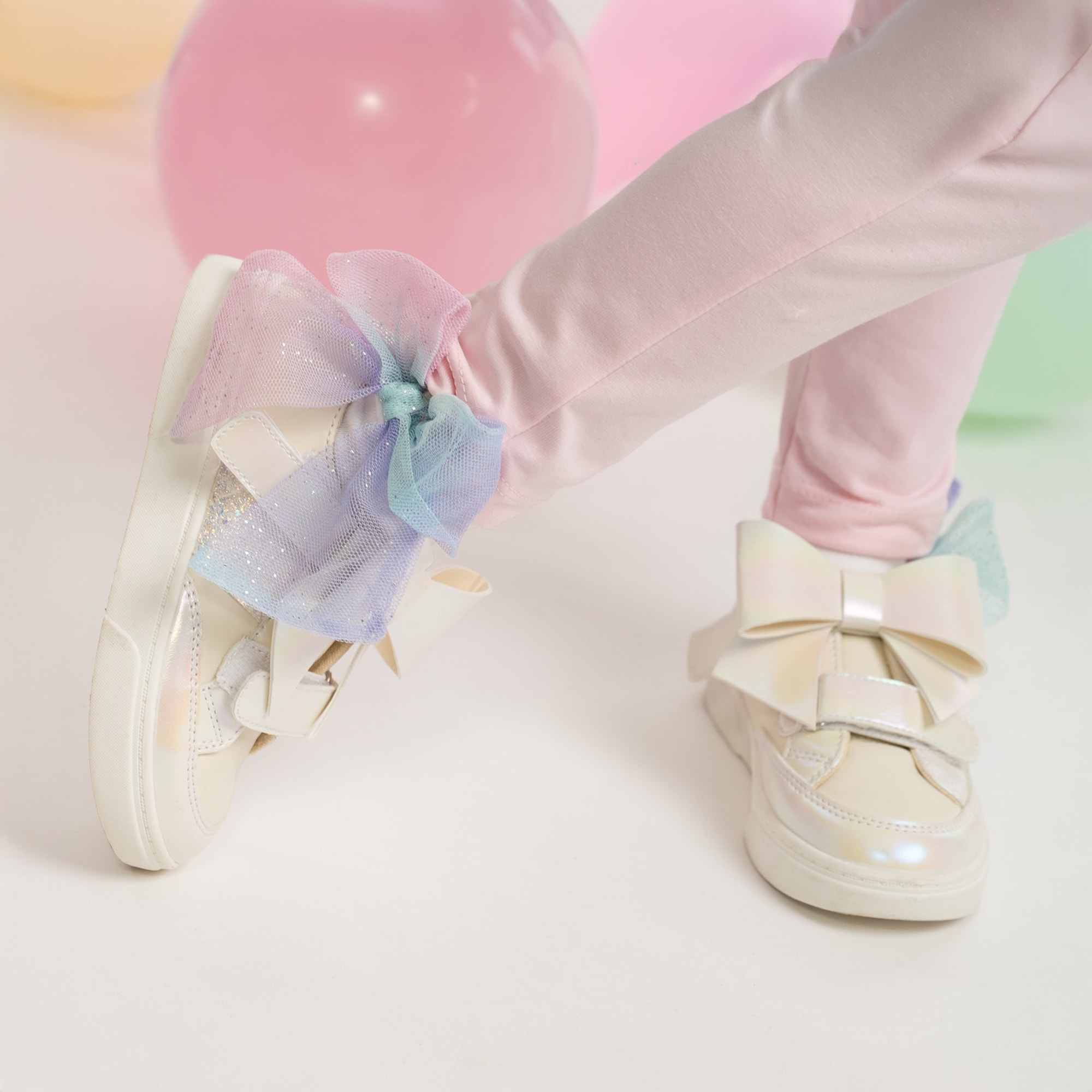 Girls Pink Faux Leather Bow Trainers - View 2
