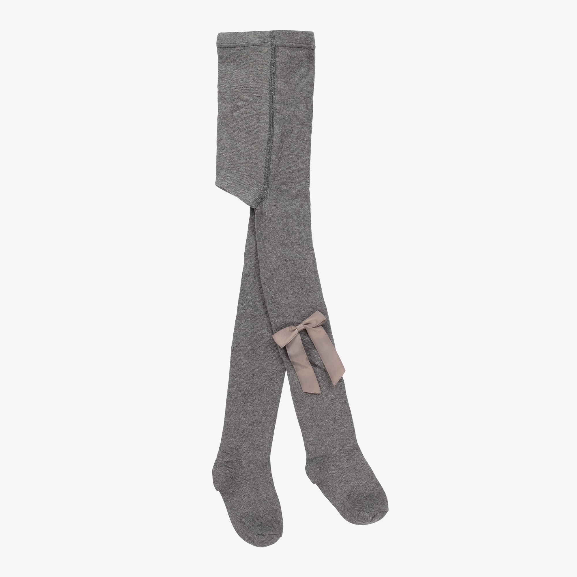 Girls Grey Cotton Bow Tights - View 1