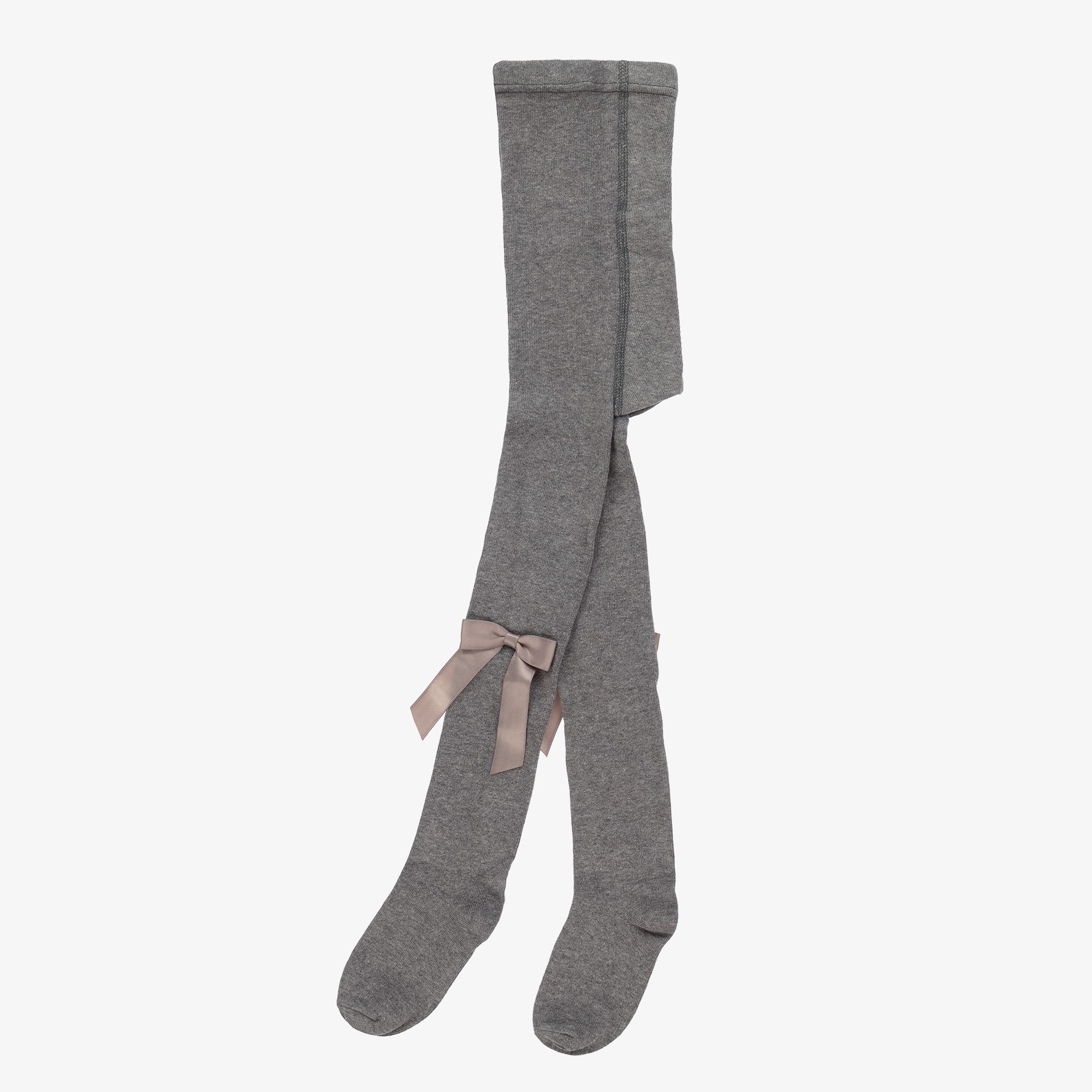 Girls Grey Cotton Bow Tights - View 2