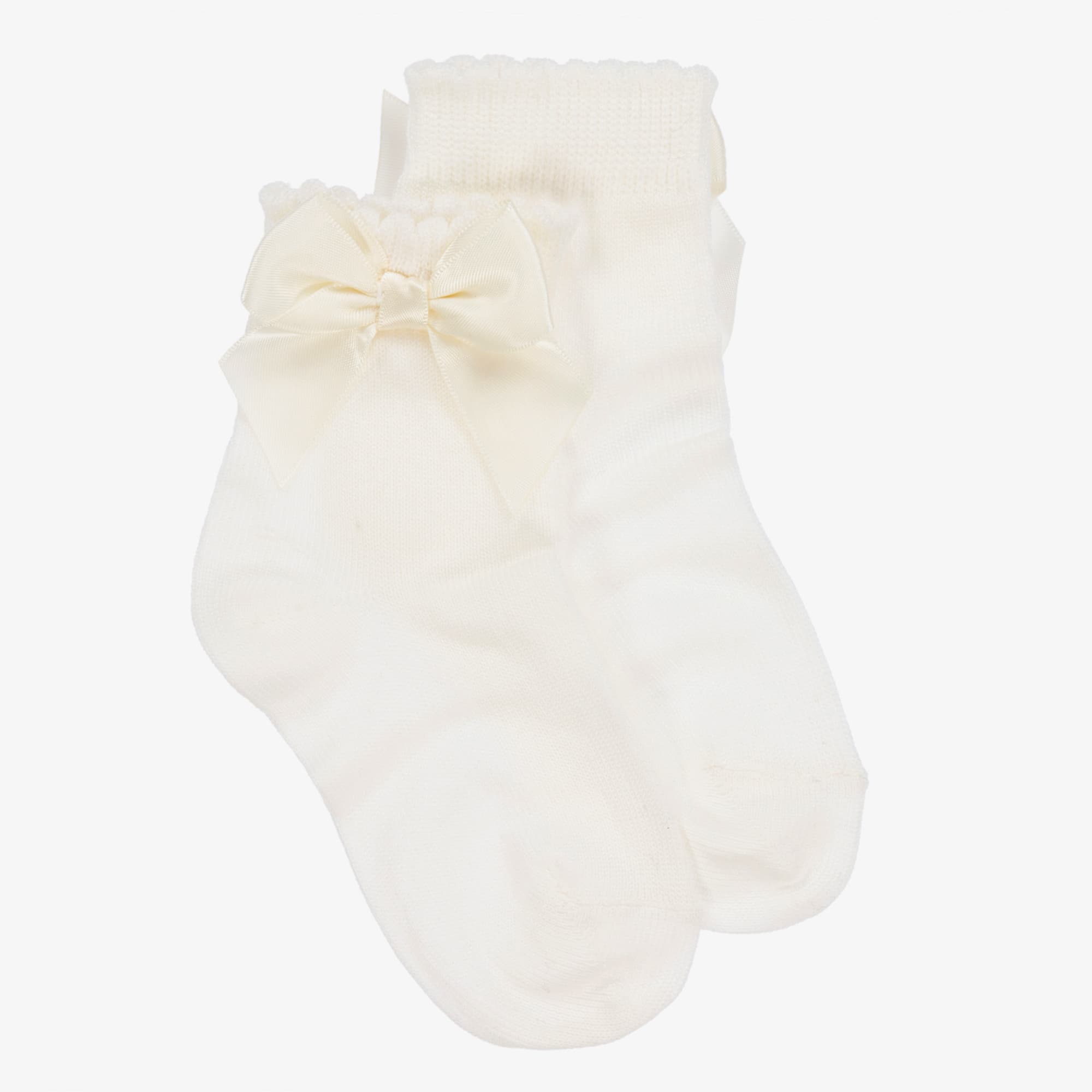 Girls Ivory Cotton Socks With Satin Bow