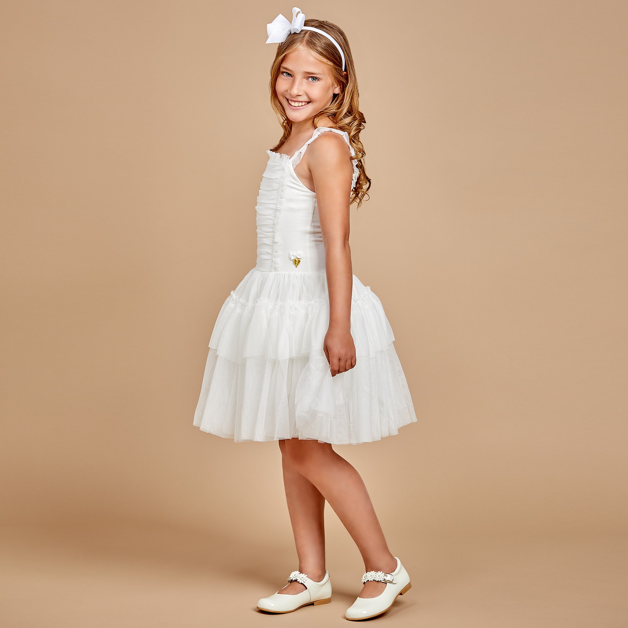 Ivory Patent Leather With Floral Strap Shoes - View 2