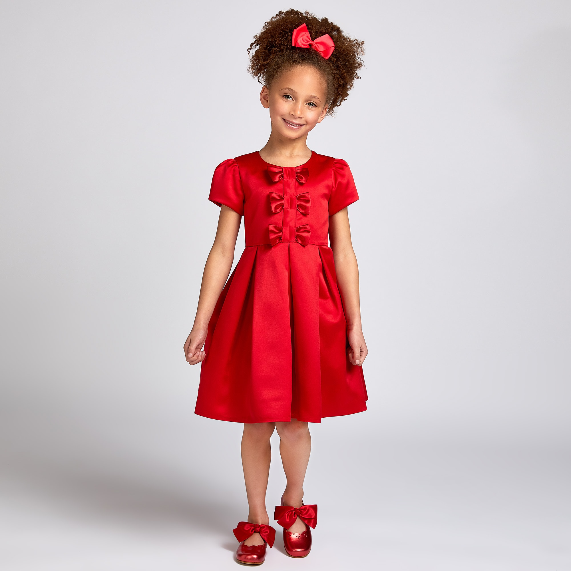 Metallic Red Leather Shoes With Ribbon Bows - View 2