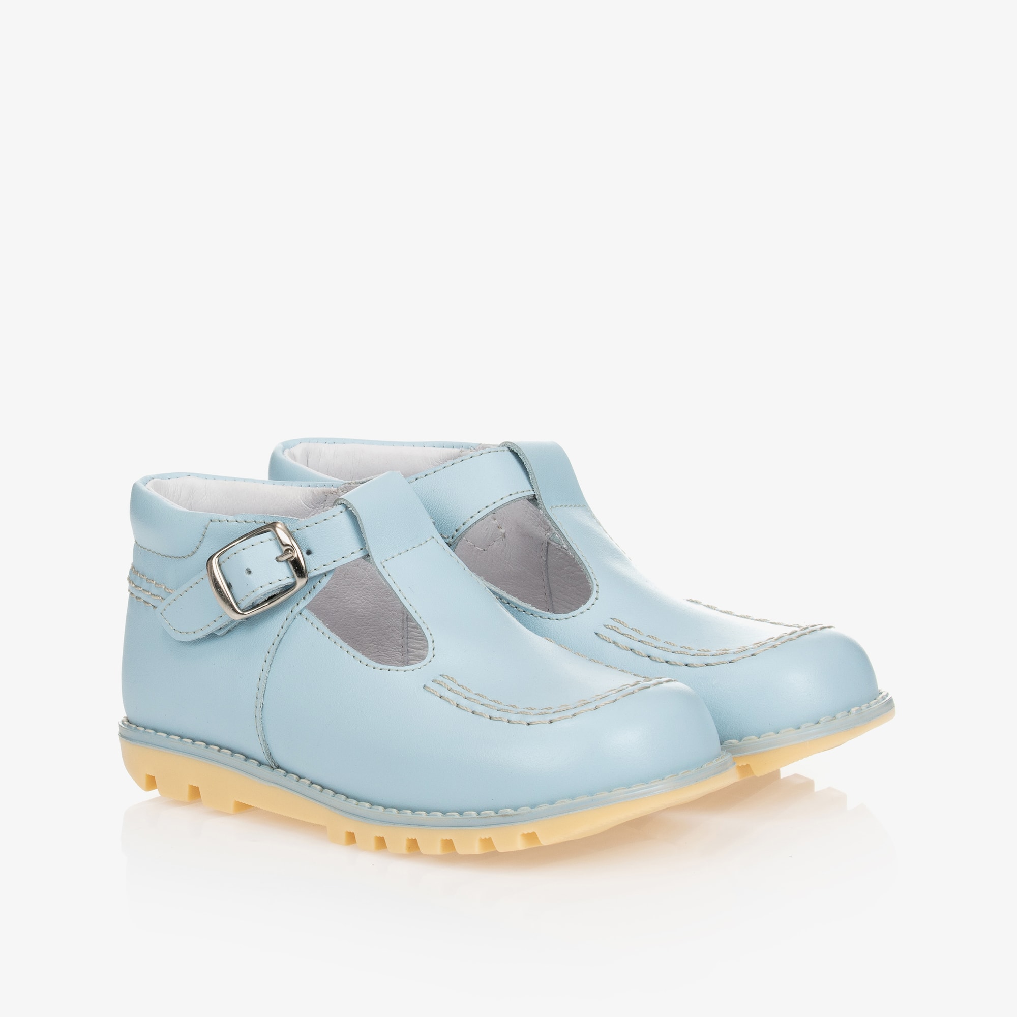 Pale Blue Leather T-Bar Shoes - View 1