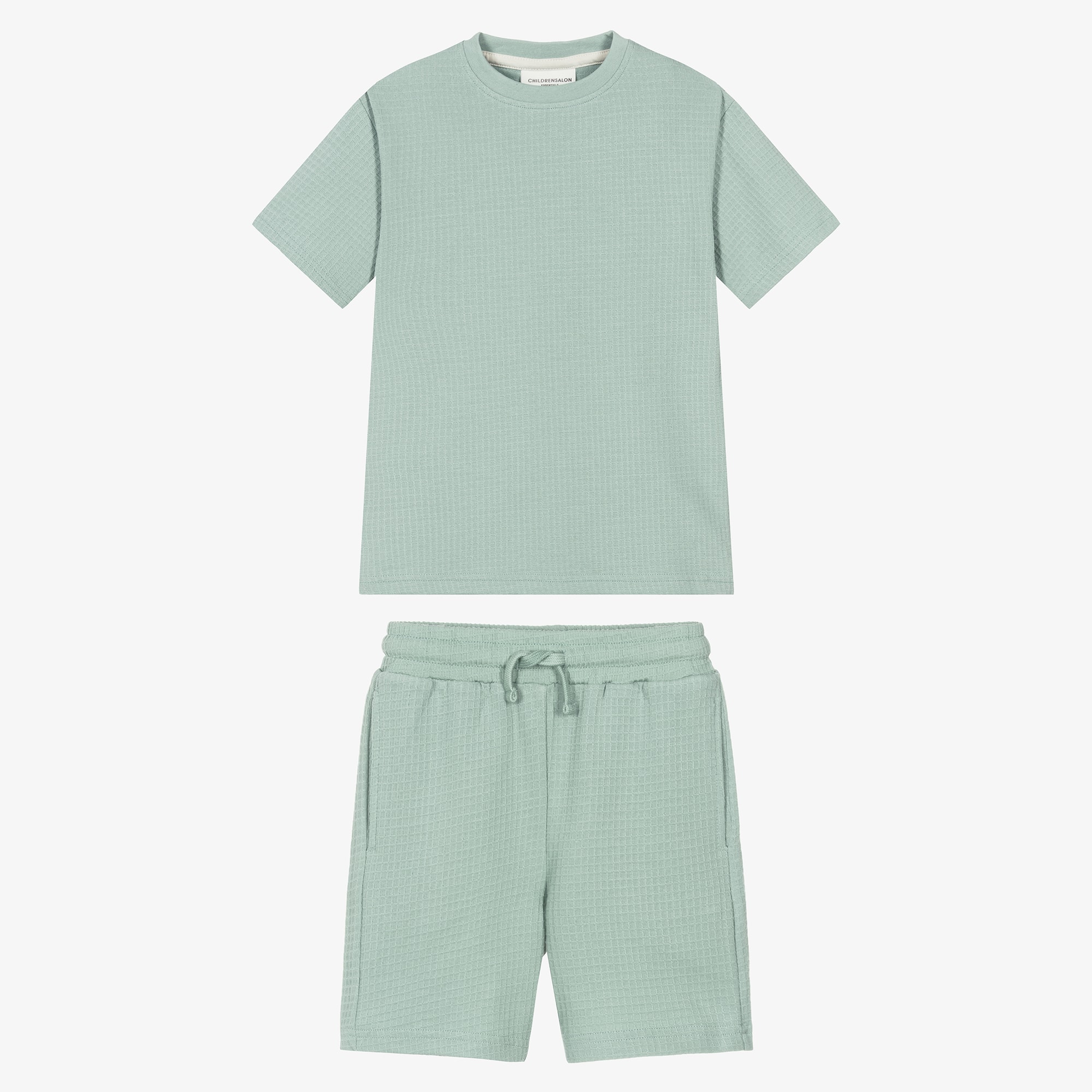 Boys Green Organic Cotton Waffle Shorts Set - View 2
