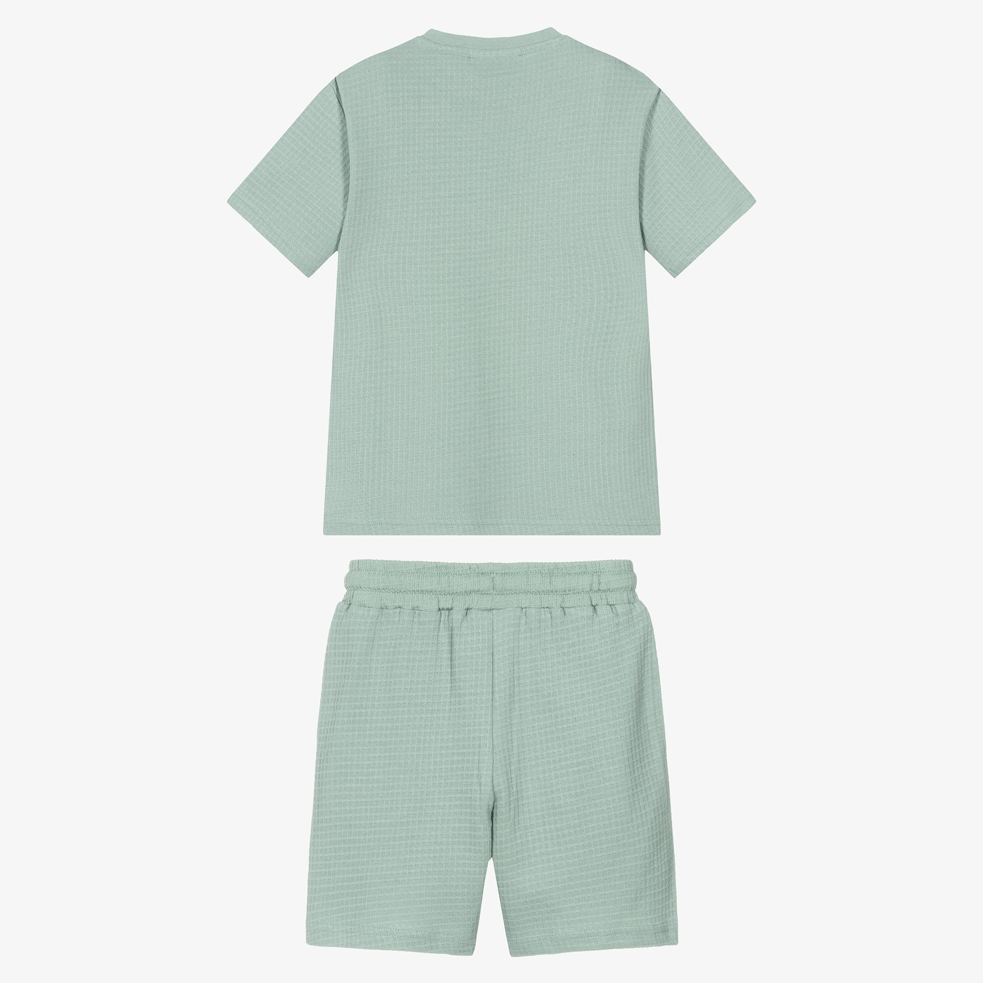 Boys Green Organic Cotton Waffle Shorts Set - View 3